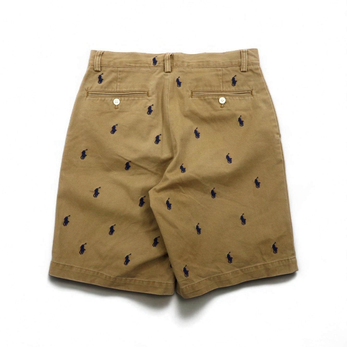 POLO RALPH LAUREN オールオーバーポニー刺繍 ショート チノパンツ S ベージュ コットン