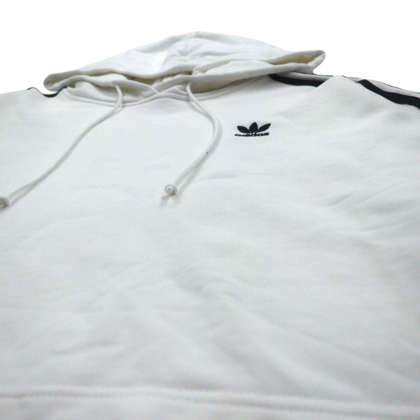 adidas originals クロップド ショート丈 パーカー XL ホワイト トレフォイルロゴ 3ストライプ ED7555