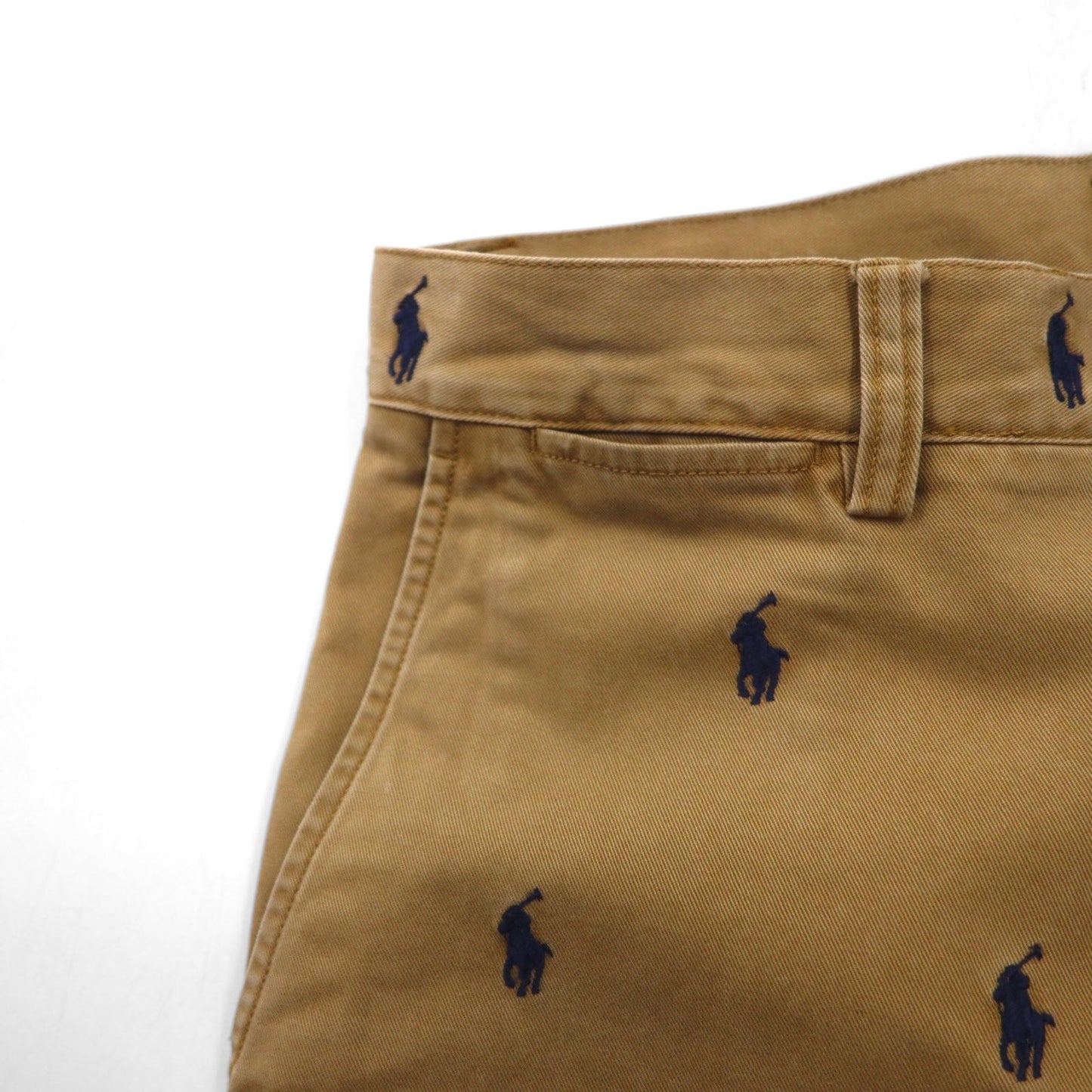 POLO RALPH LAUREN オールオーバーポニー刺繍 ショート チノパンツ S ベージュ コットン