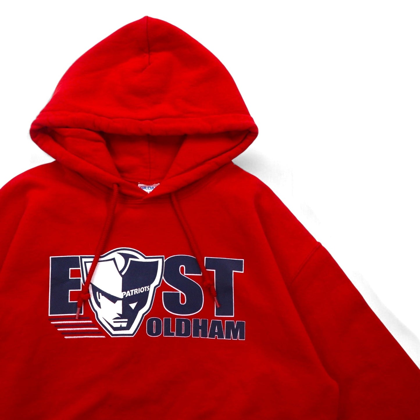 GILDAN プルオーバー パーカー M レッド コットン 裏起毛 EAST PATRIOTS OLDHAM
