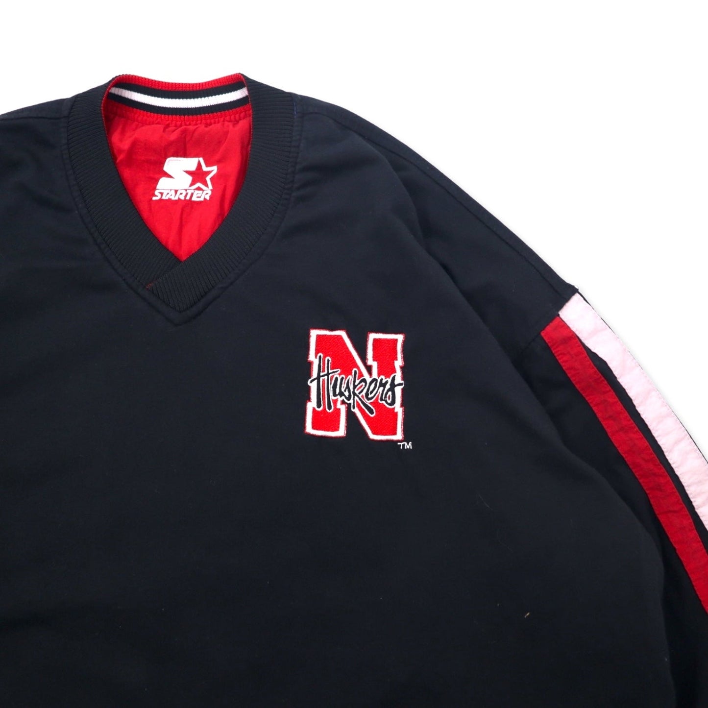 STARTER 90年代 リバーシブル ピステ プルオーバー ナイロンジャケット XL ブラック レッド カレッジ NEBRASKA HUSKERS