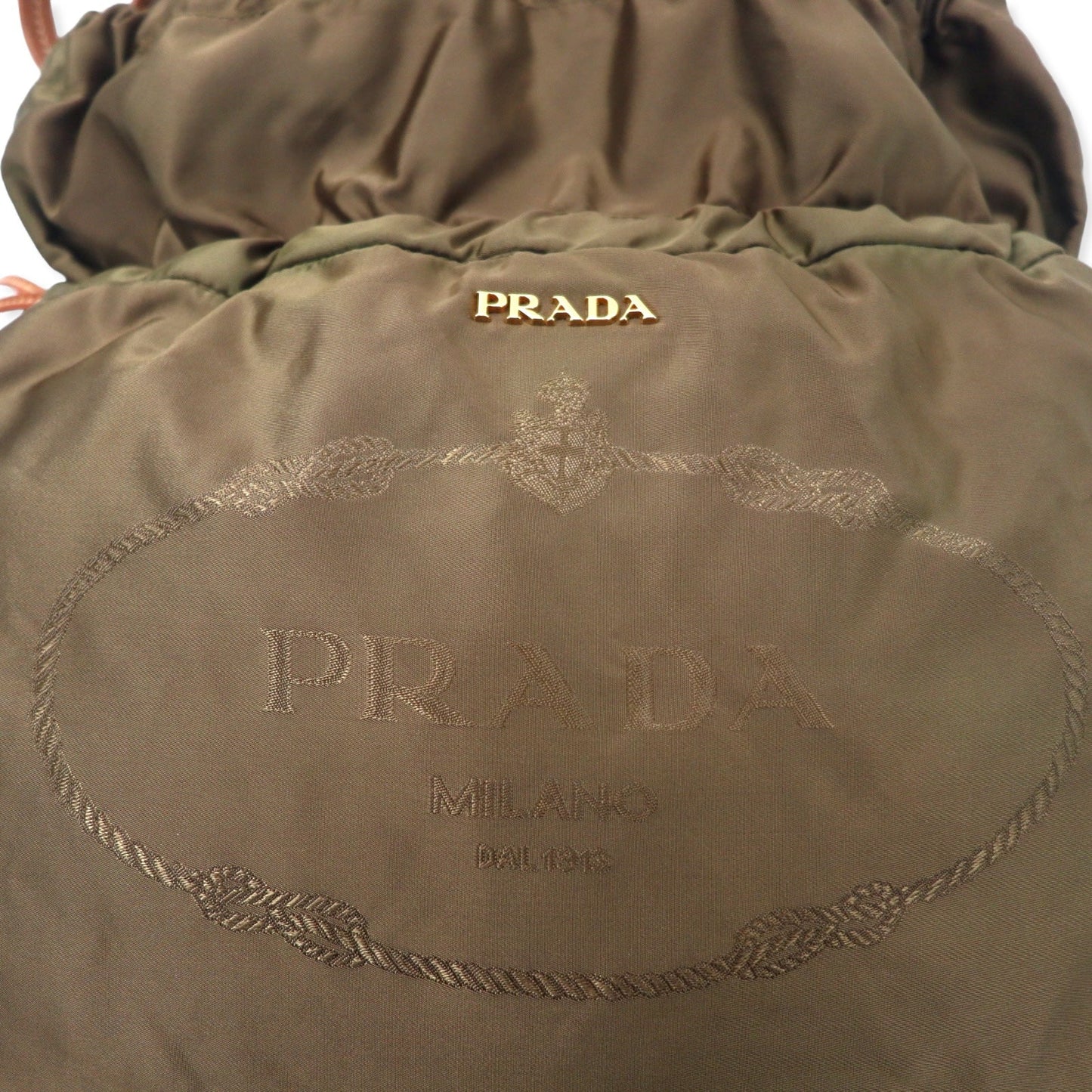 PRADA ジャガード 巾着 トートバッグ ショルダーバッグ カーキ ナイロン ロゴプリント