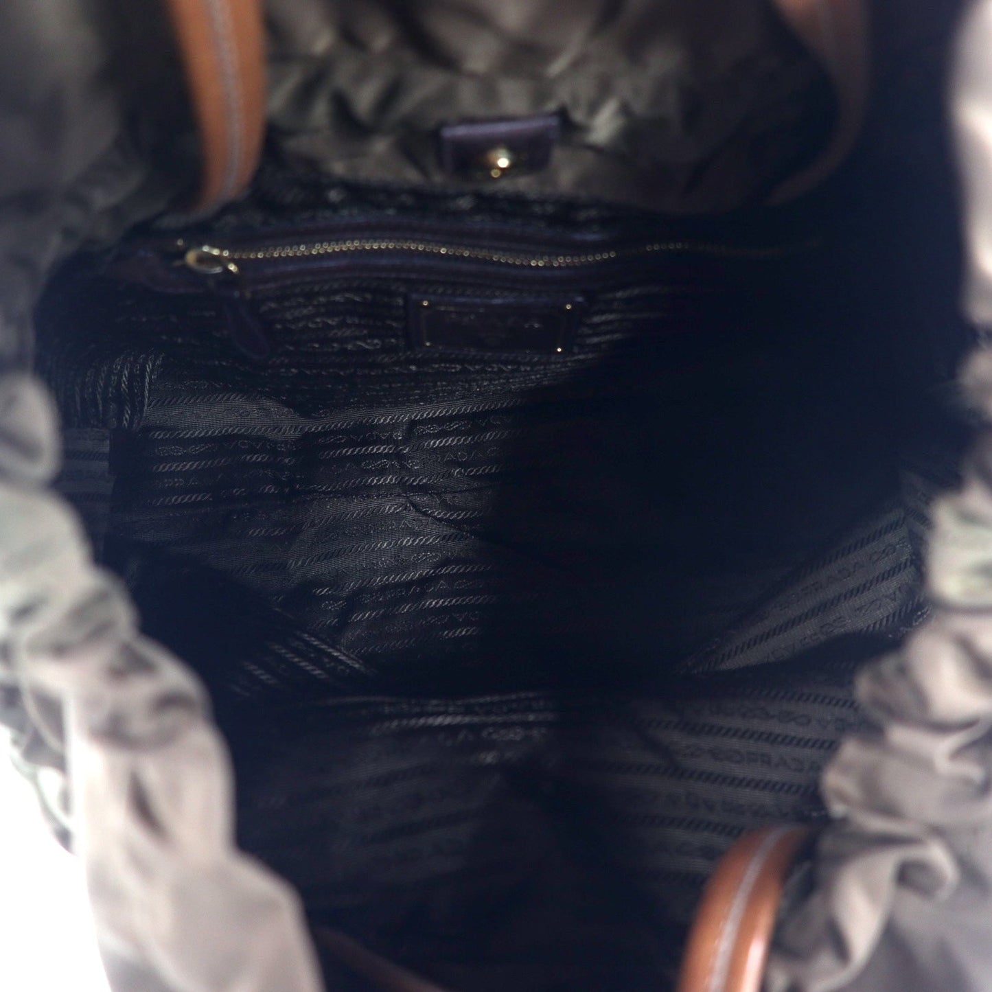 PRADA ジャガード 巾着 トートバッグ ショルダーバッグ カーキ ナイロン ロゴプリント