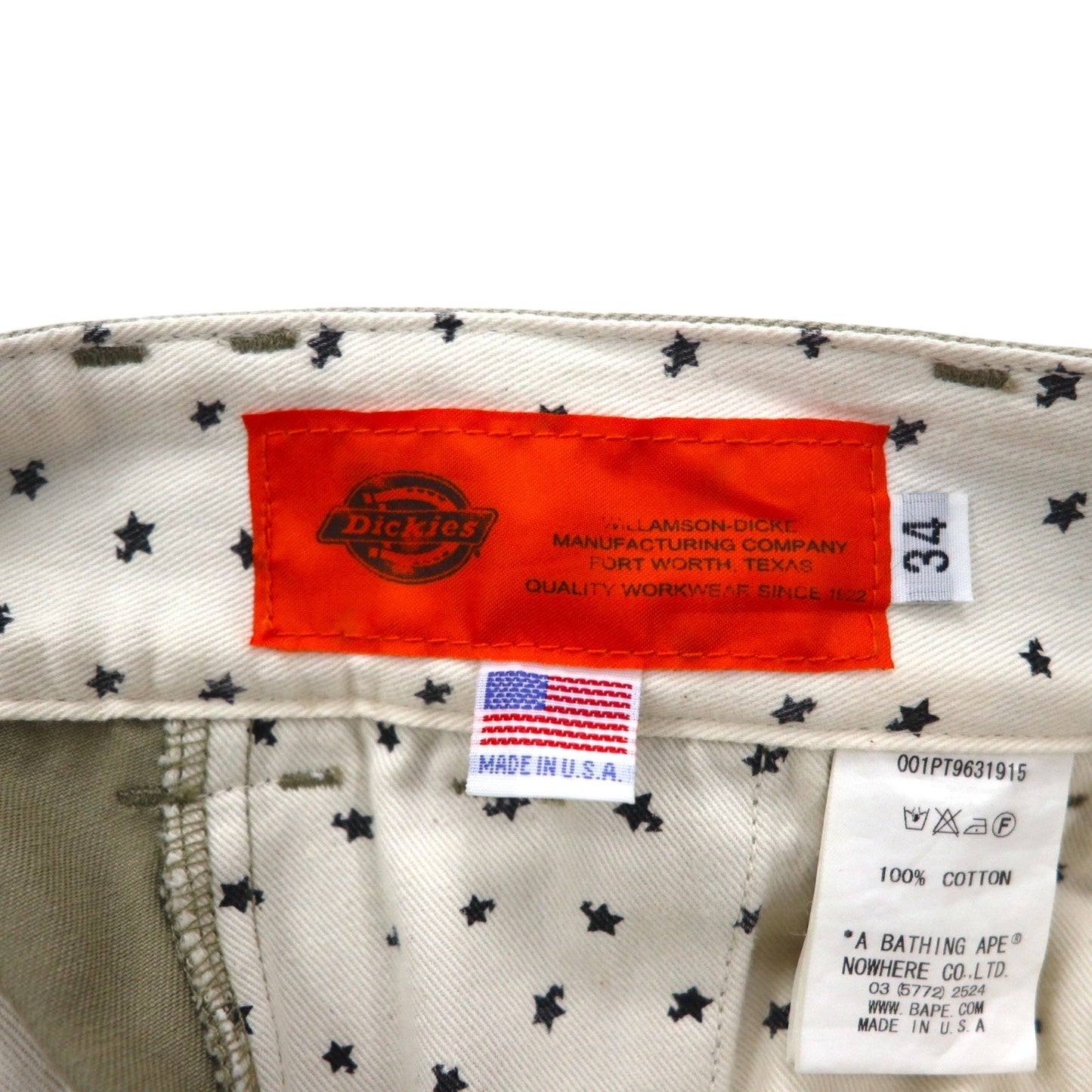 A BATHING APE × Dickies USA製 ワークパンツ チノパンツ M ベージュ TALONジップ 001PT9631915