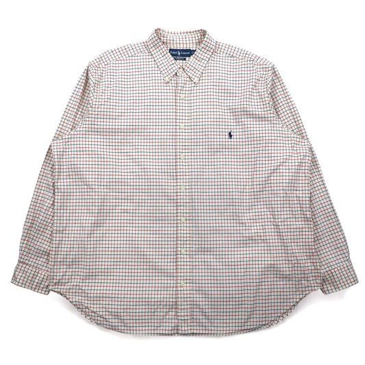 Ralph Lauren 90年代 ビッグサイズ クラシックフィット ボタンダウンシャツ 2XL BIG ホワイト ウィンドペンチェック コットン スモールポニー刺繍