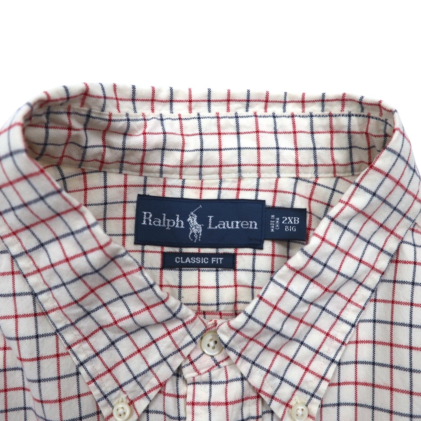 Ralph Lauren 90年代 ビッグサイズ クラシックフィット ボタンダウンシャツ 2XL BIG ホワイト ウィンドペンチェック コットン スモールポニー刺繍