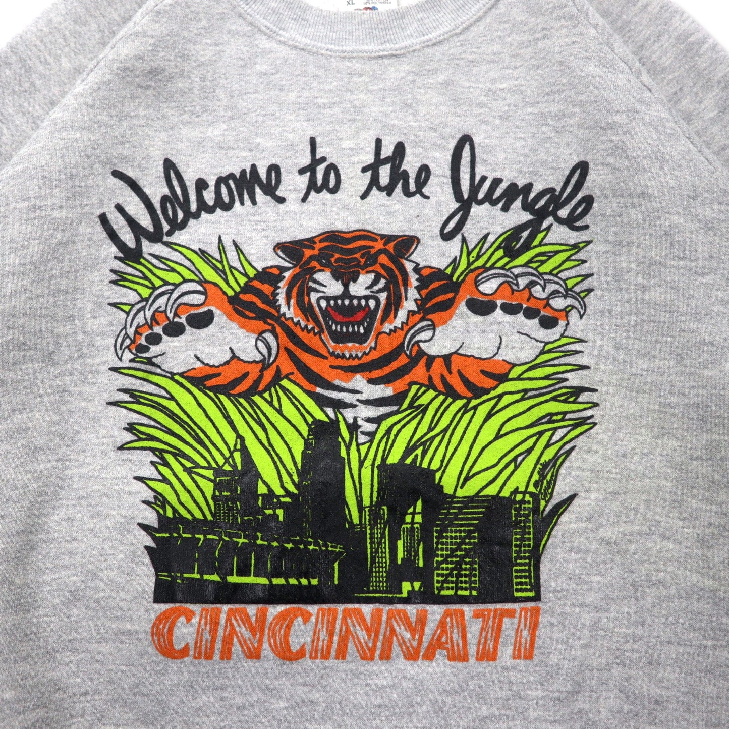 FRUIT OF THE LOOM USA製 80年代 アニマル プリント スウェット XL グレー コットン Welcome to the Jungle タイガー