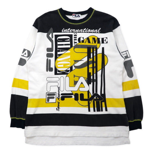 FILA 90年代 オーバーサイズ スウェット L ホワイト ロゴプリント 総柄 コットン ビッグサイズ