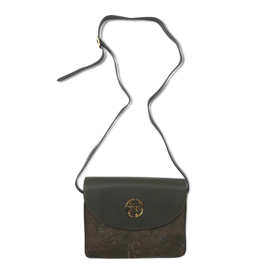 NINA RICH イタリア製 レトロ ショルダーバッグ カーキ PVC ジャガード 総柄 ロゴ