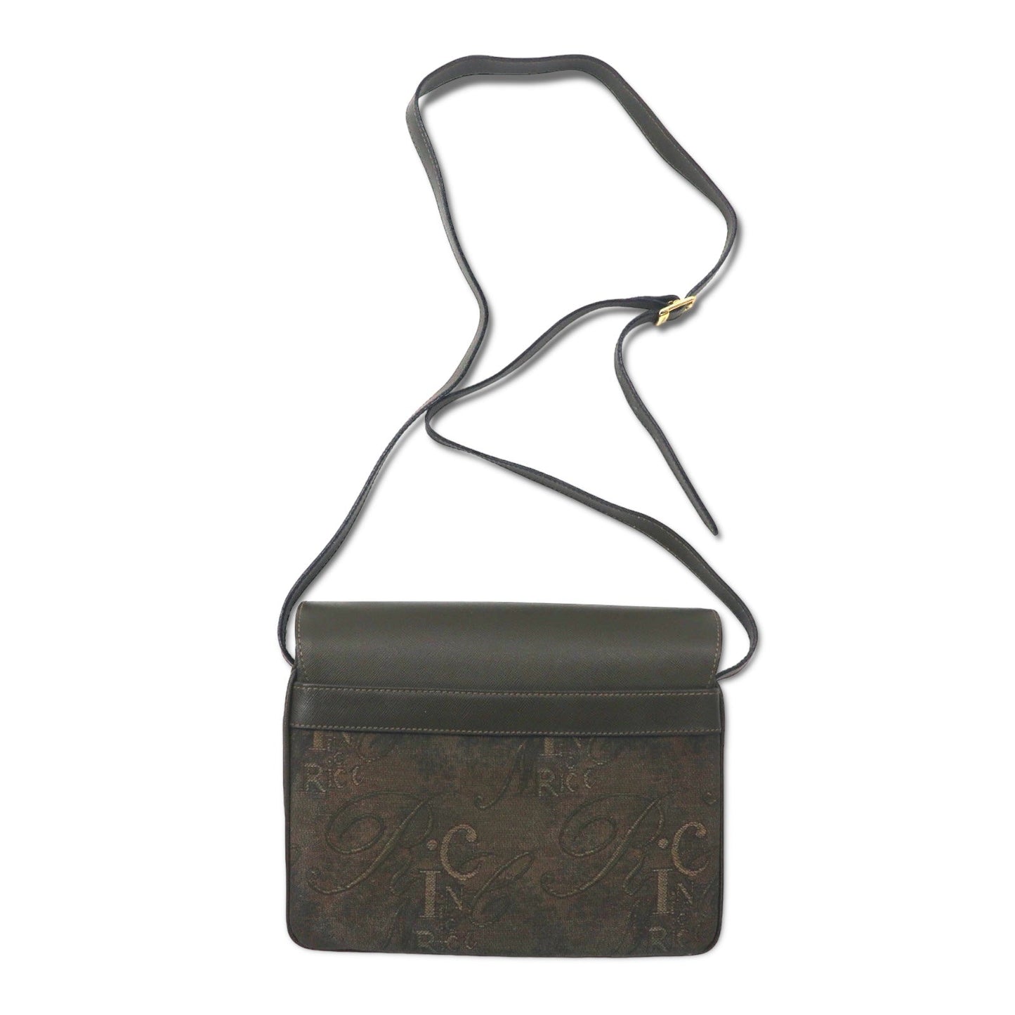 NINA RICH イタリア製 レトロ ショルダーバッグ カーキ PVC ジャガード 総柄 ロゴ
