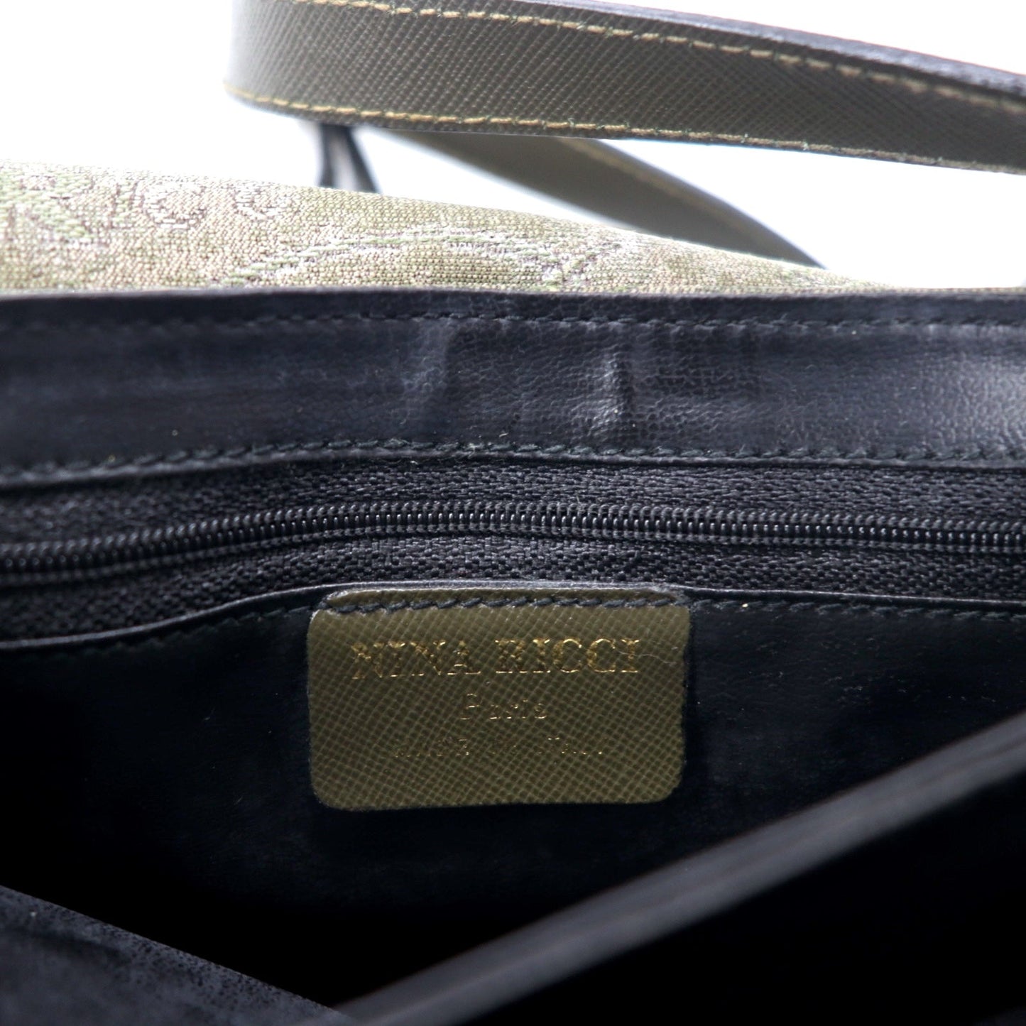 NINA RICH イタリア製 レトロ ショルダーバッグ カーキ PVC ジャガード 総柄 ロゴ