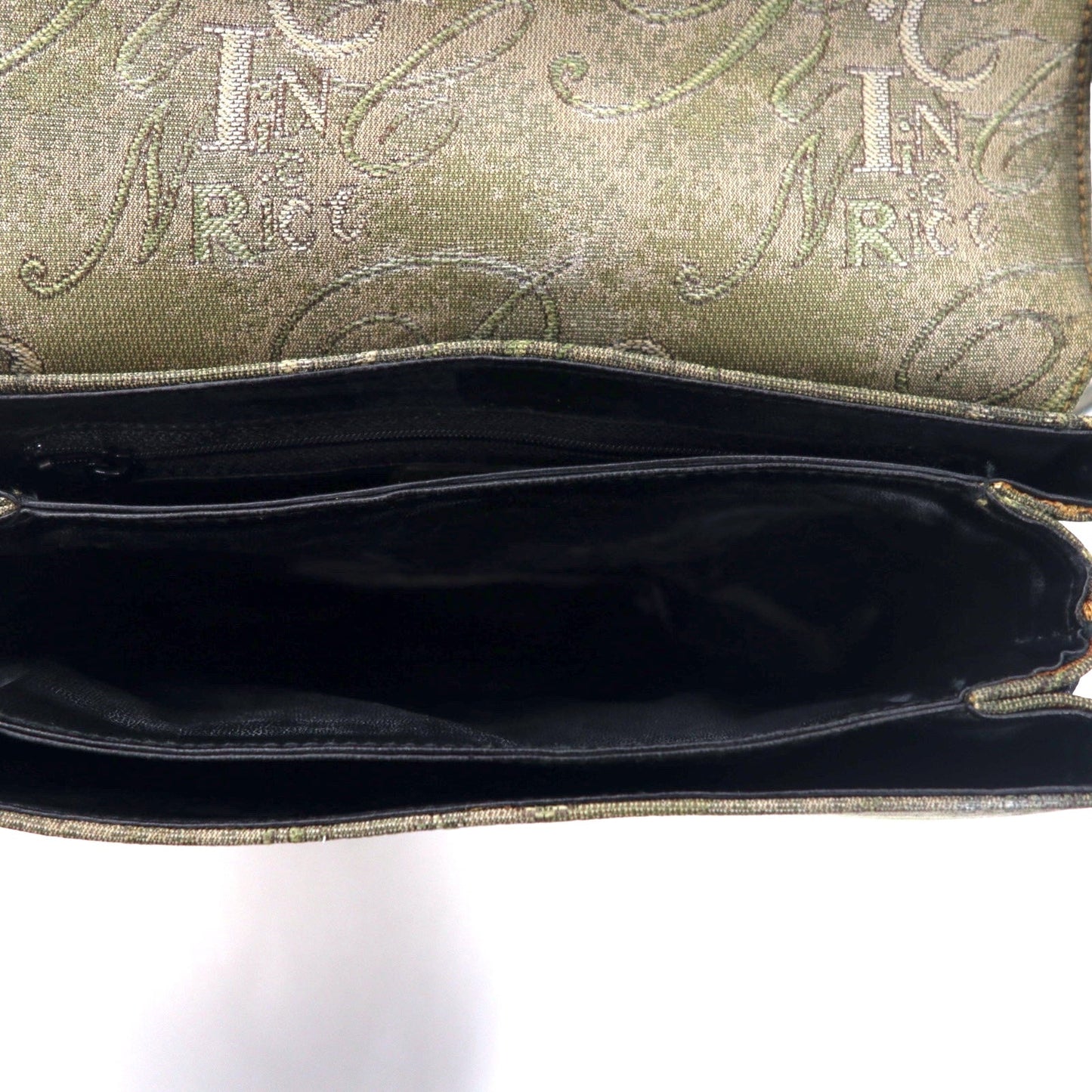 NINA RICH イタリア製 レトロ ショルダーバッグ カーキ PVC ジャガード 総柄 ロゴ