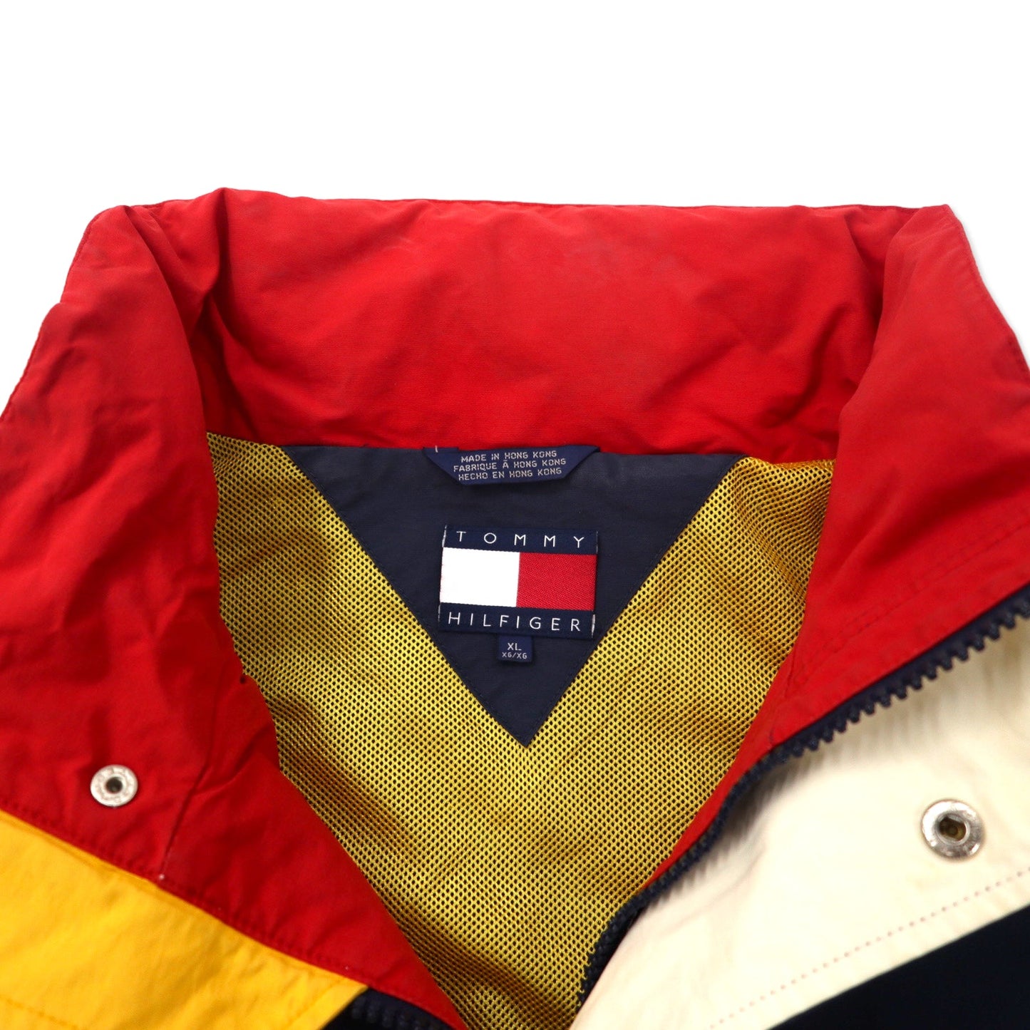 TOMMY HILFIGER 90年代 セーリングジャケット L イエロー ネイビー ナイロン フード収納式