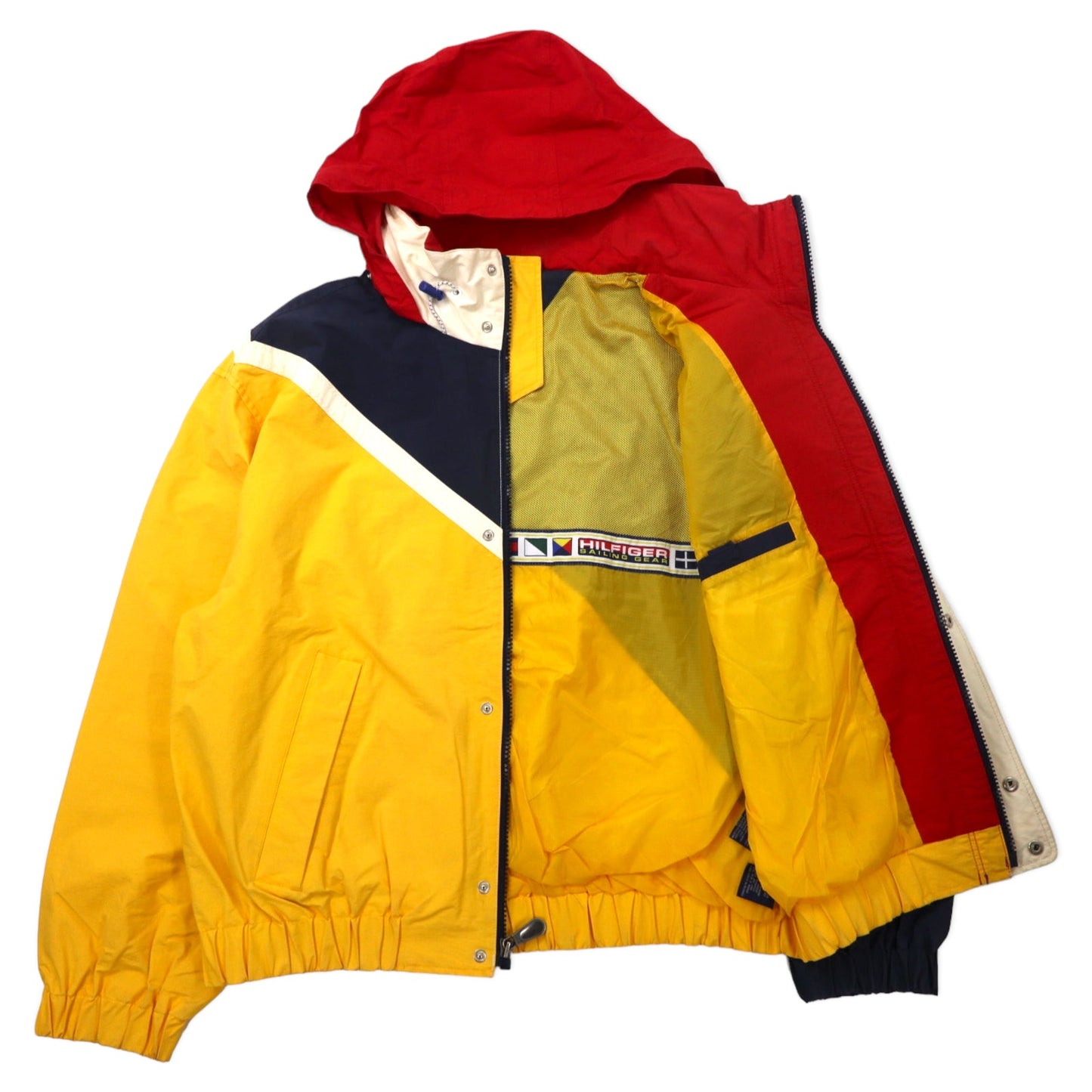 TOMMY HILFIGER 90年代 セーリングジャケット L イエロー ネイビー ナイロン フード収納式