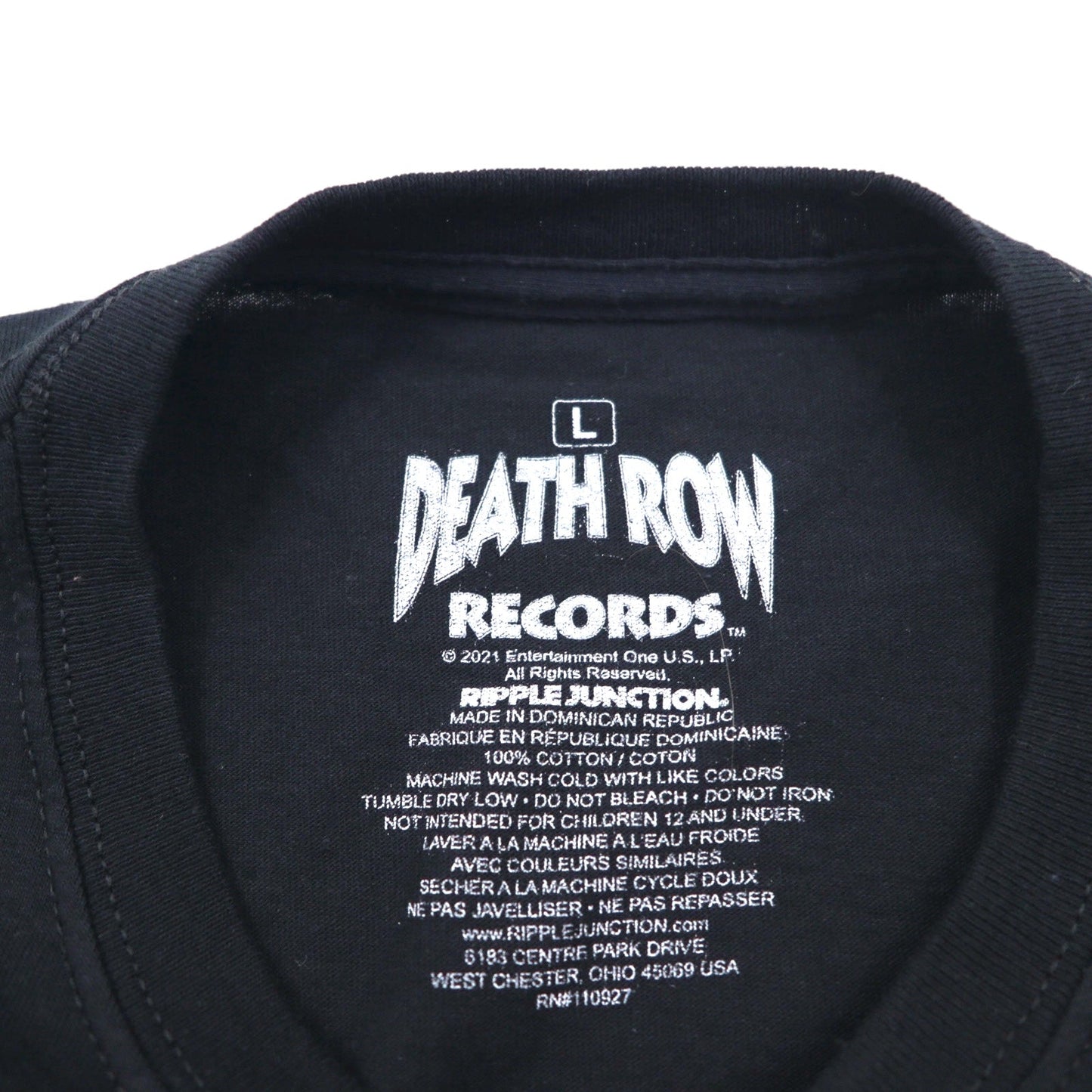 DEATH ROW RECORDS ヒップホップ レーベル Tシャツ L ブラック コットン RIPPLE JUNCTION
