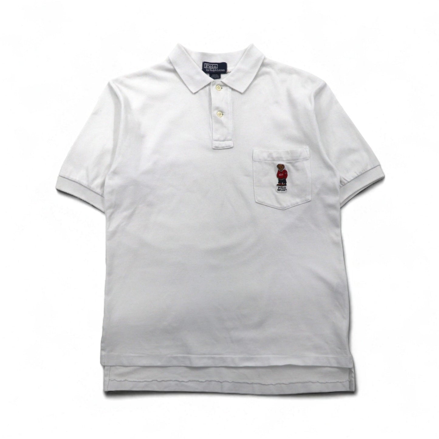 Polo by Ralph Lauren 90年代 ポロベア 胸ポケット ポロシャツ L ホワイト 鹿の子 ワンポイント刺繍