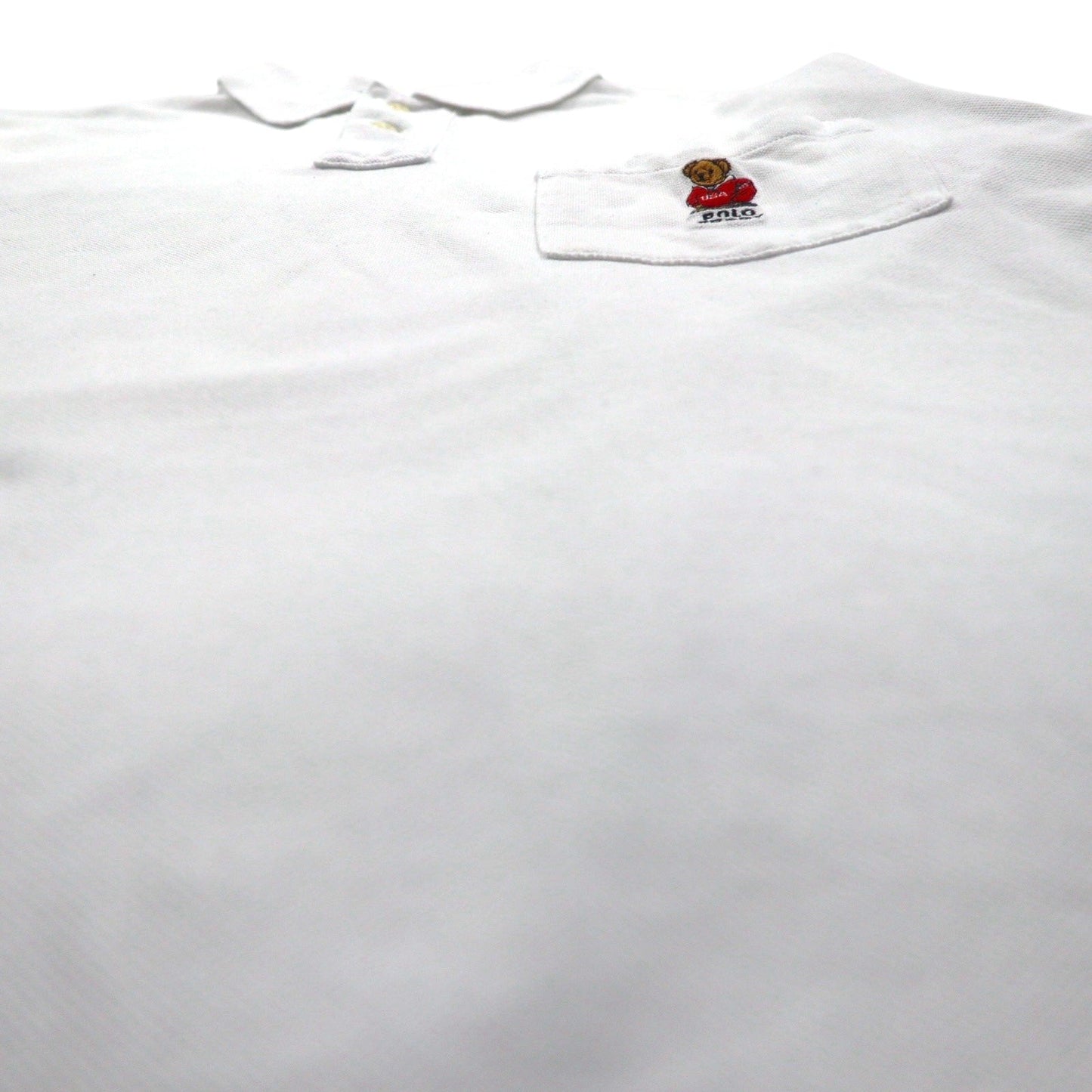 Polo by Ralph Lauren 90年代 ポロベア 胸ポケット ポロシャツ L ホワイト 鹿の子 ワンポイント刺繍