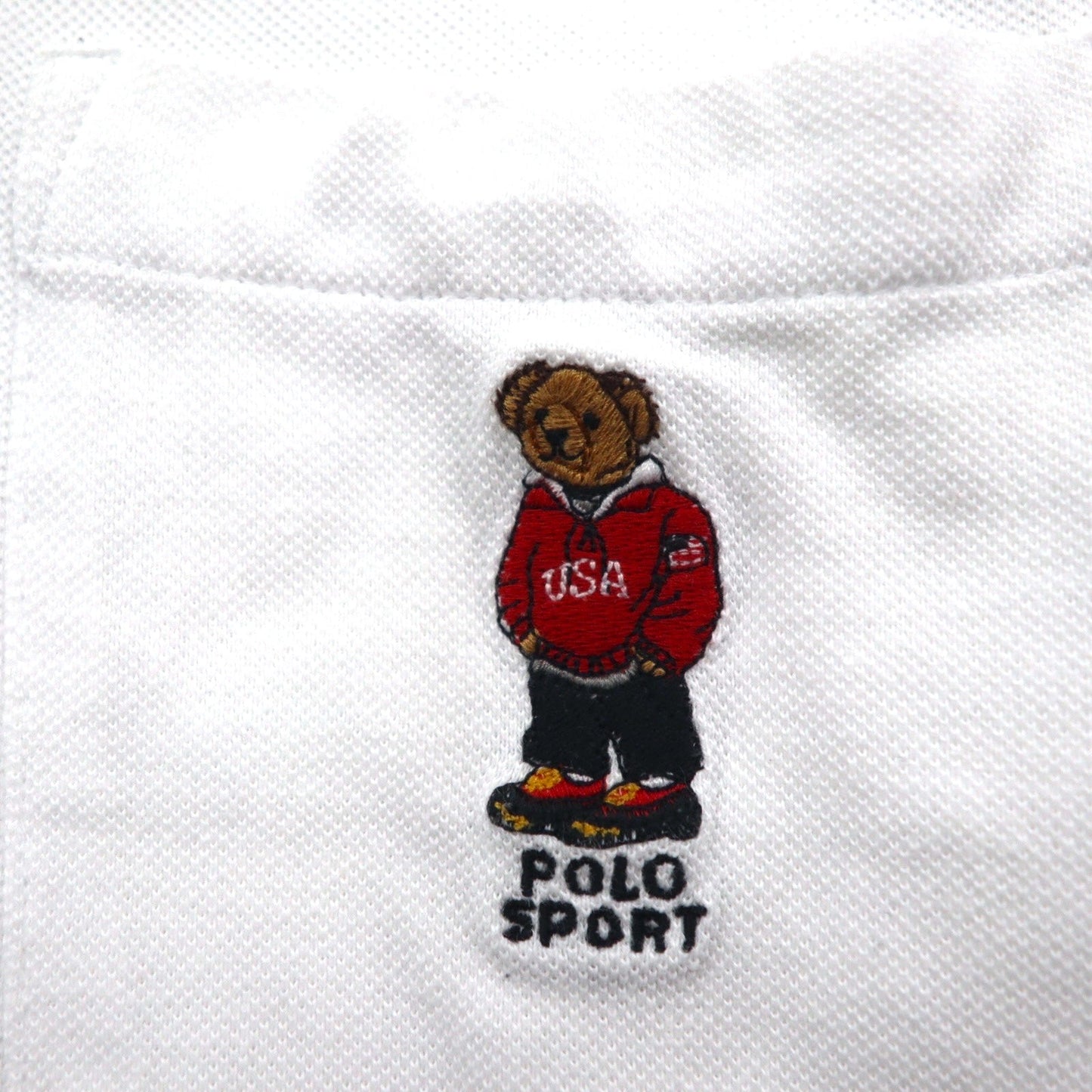 Polo by Ralph Lauren 90年代 ポロベア 胸ポケット ポロシャツ L ホワイト 鹿の子 ワンポイント刺繍