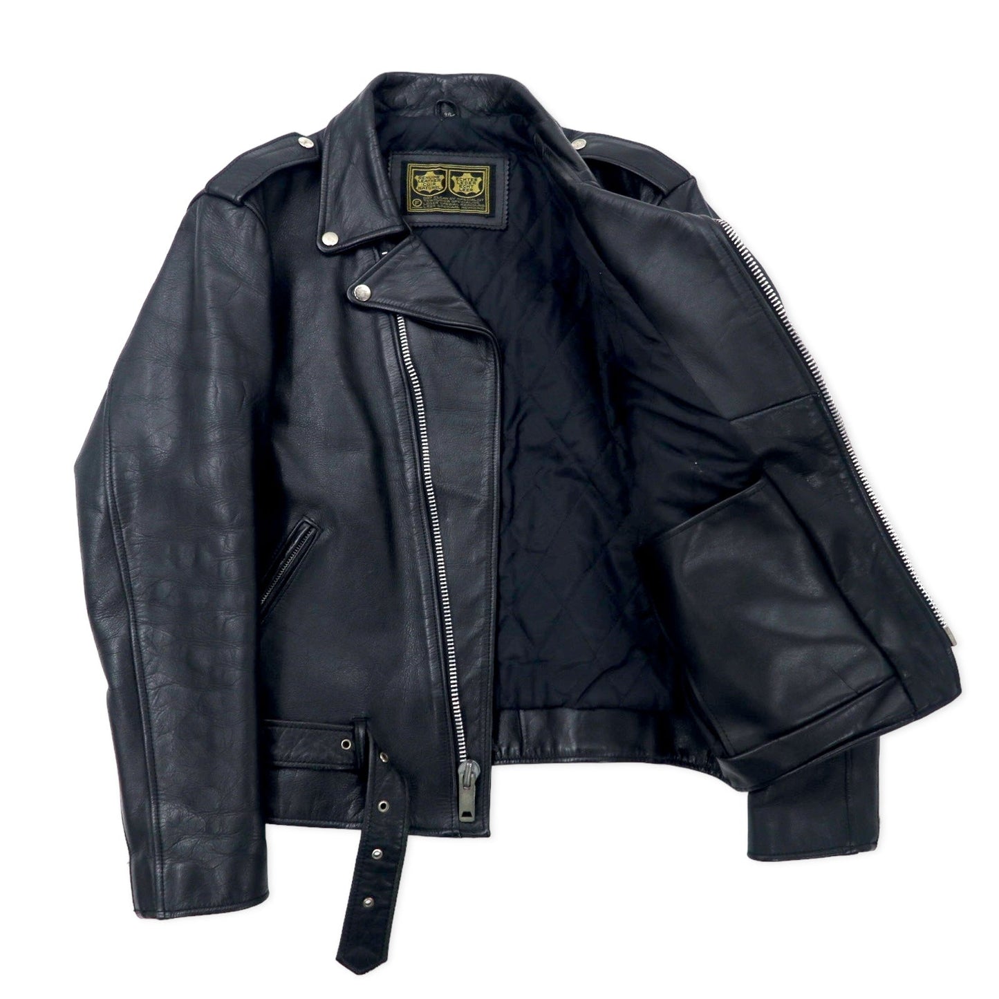 VINTAGE GENUINE LEATHER CUIR NATUREL RIDERS JACKET ダブル ライダースジャケット レザージャケット 36 ブラック キルティングライナー