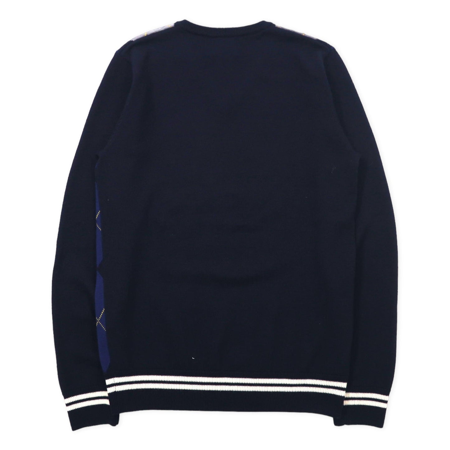 FRED PERRY Vネック アーガイルニット セーター S ネイビー メリノウール ワンポイントロゴ刺繍 K8252