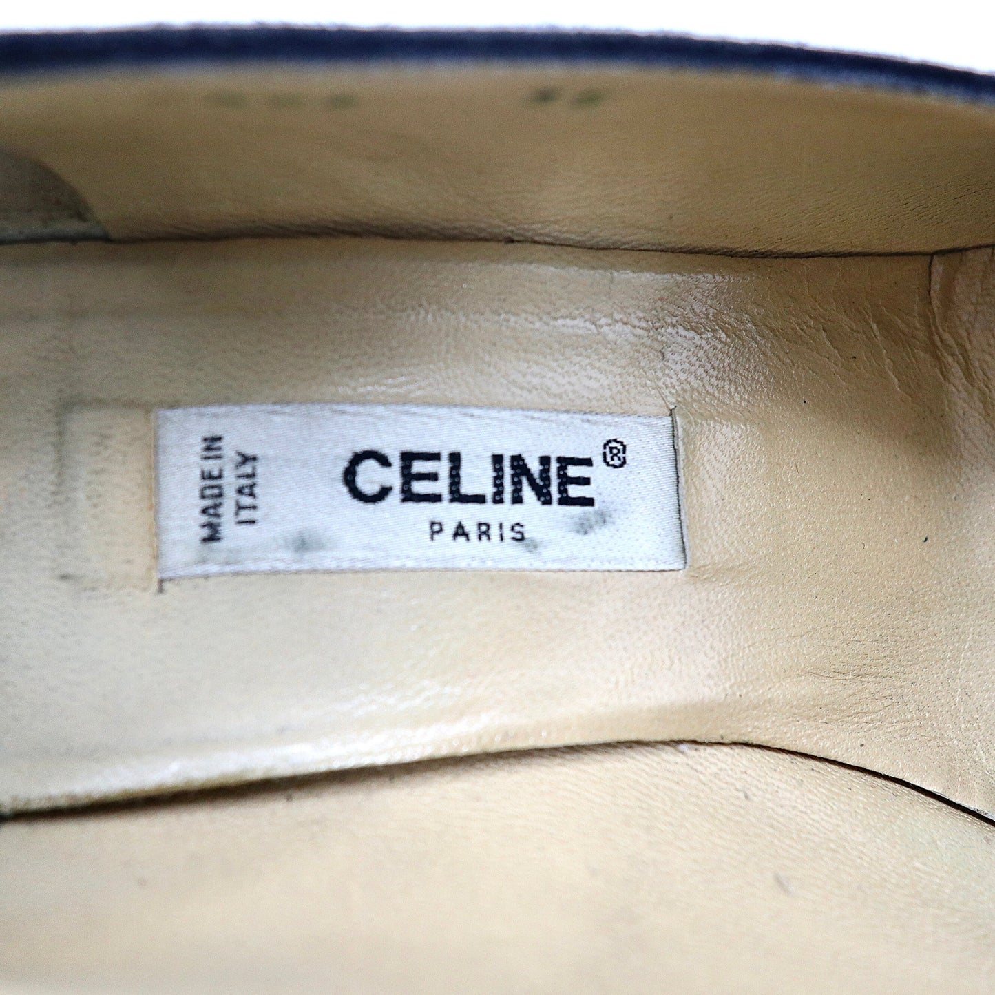 CELINE チャンキーヒールパンプス 22.5cm ブラック スエードレザー ロゴプレート オールド イタリア製
