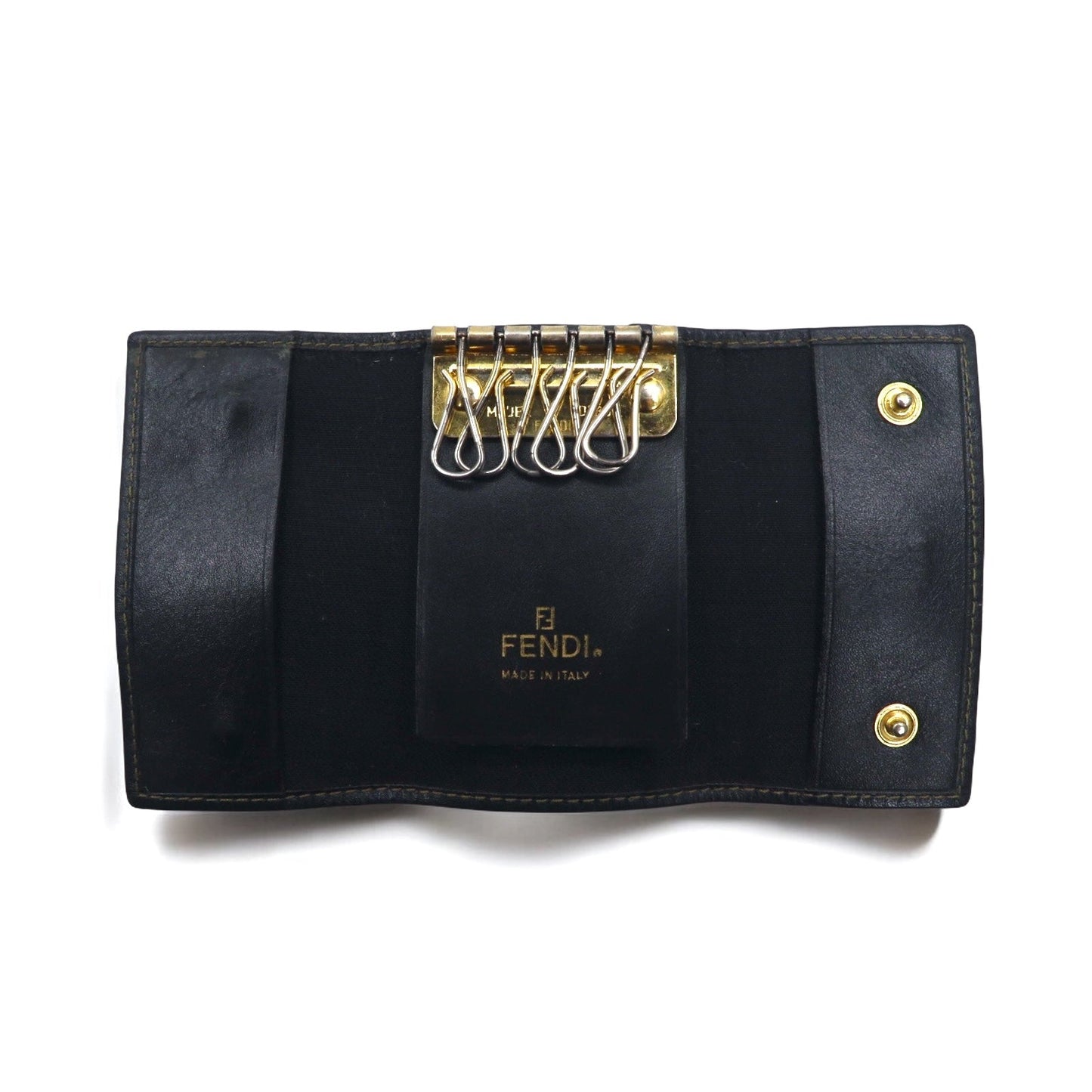 FENDI イタリア製 ペカン 6連 キーケース ブラック ベージュ PVC レザー 2284/513516