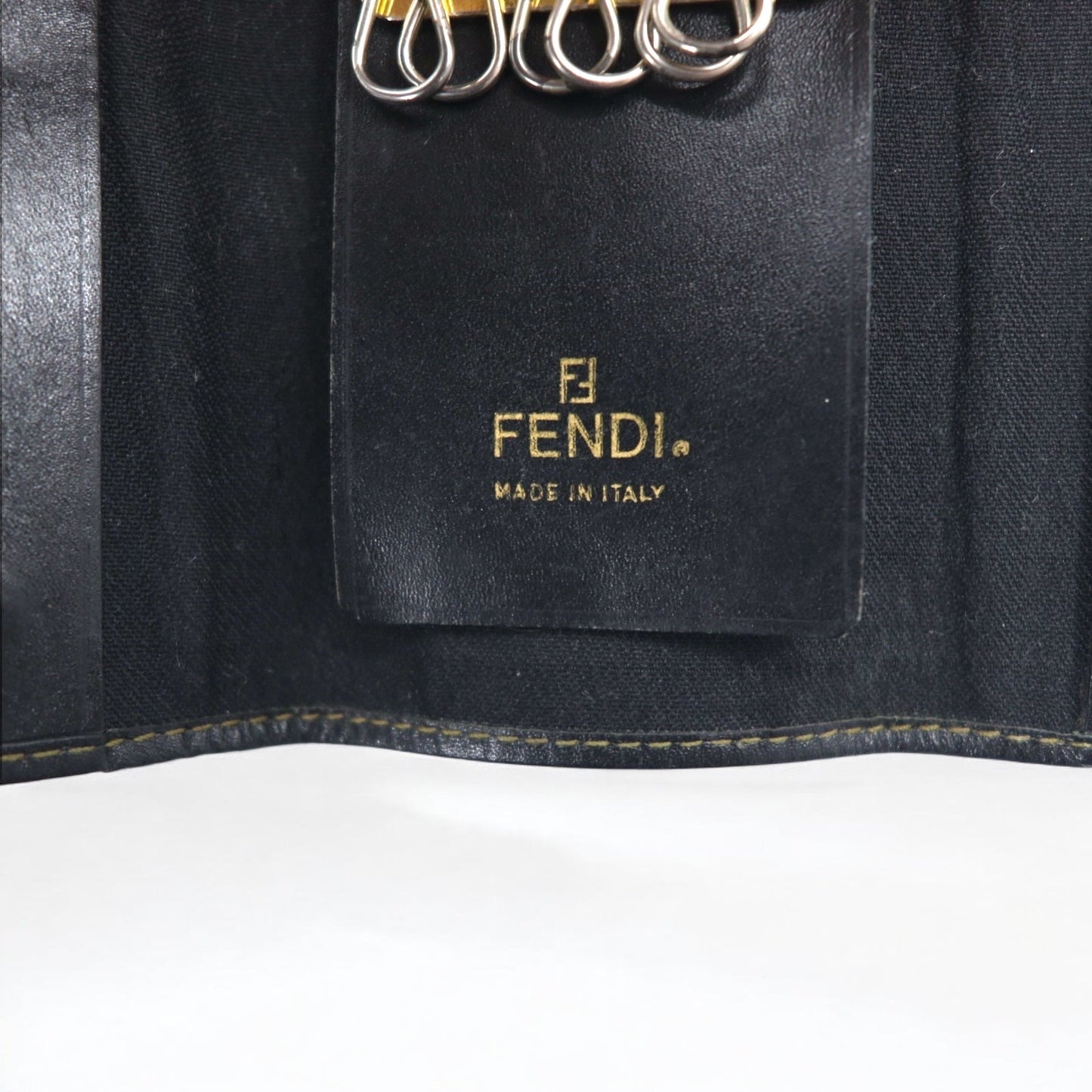 FENDI イタリア製 ペカン 6連 キーケース ブラック ベージュ PVC レザー 2284/513516