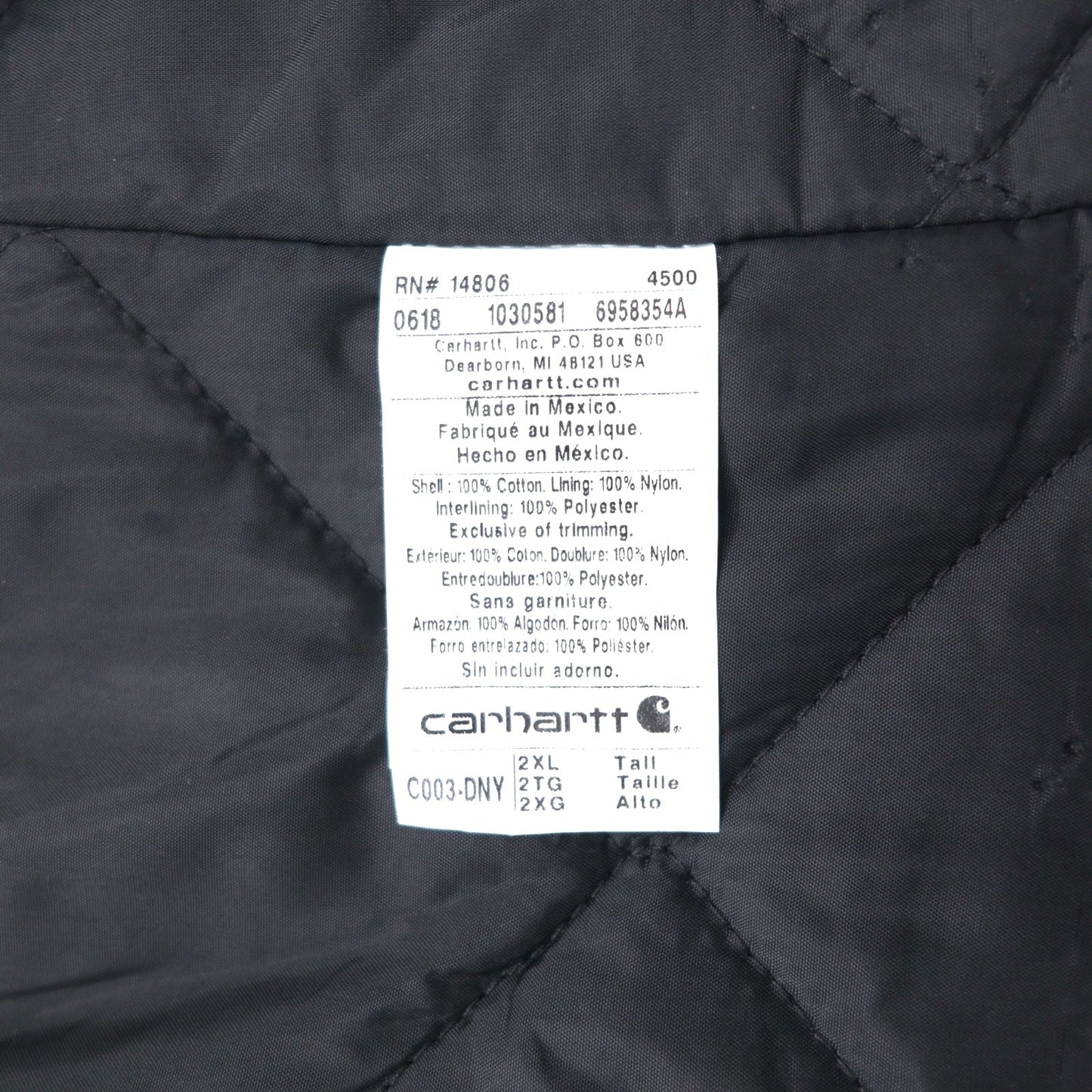 Carhartt ダック トラディショナル コート 2XL ネイビー 中綿 キルティングライナー 襟コーデュロイ C003-DNY 未使用品