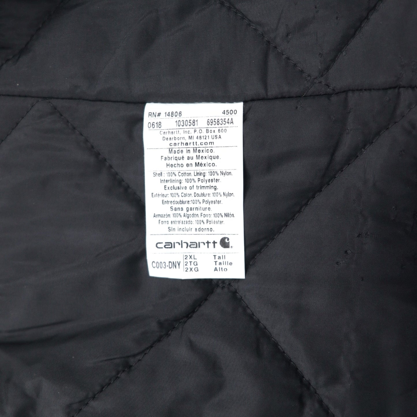 Carhartt ダック トラディショナル コート 2XL ネイビー 中綿 キルティングライナー 襟コーデュロイ C003-DNY 未使用品