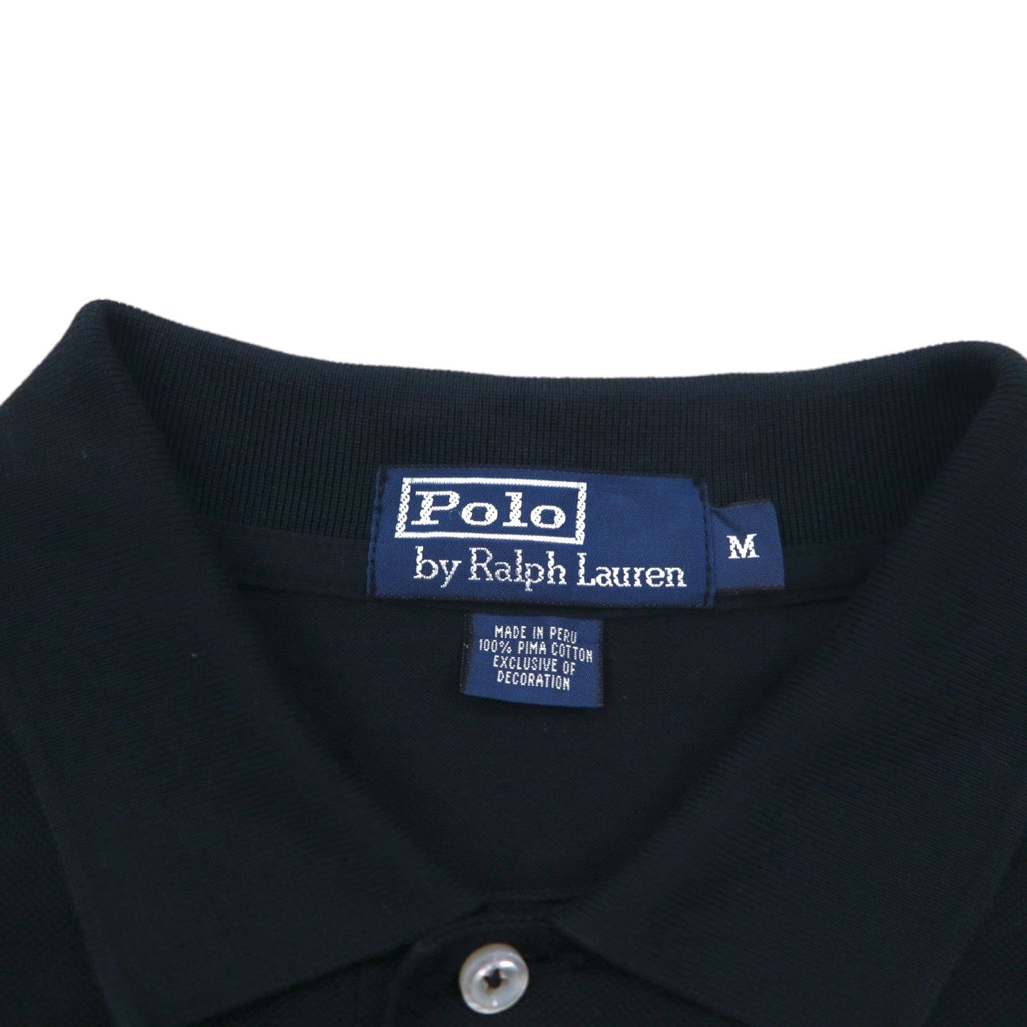 Polo by Ralph Lauren 90年代 ポロシャツ M ブラック コットン 鹿の子 スモールポニー刺繍 ペルー製