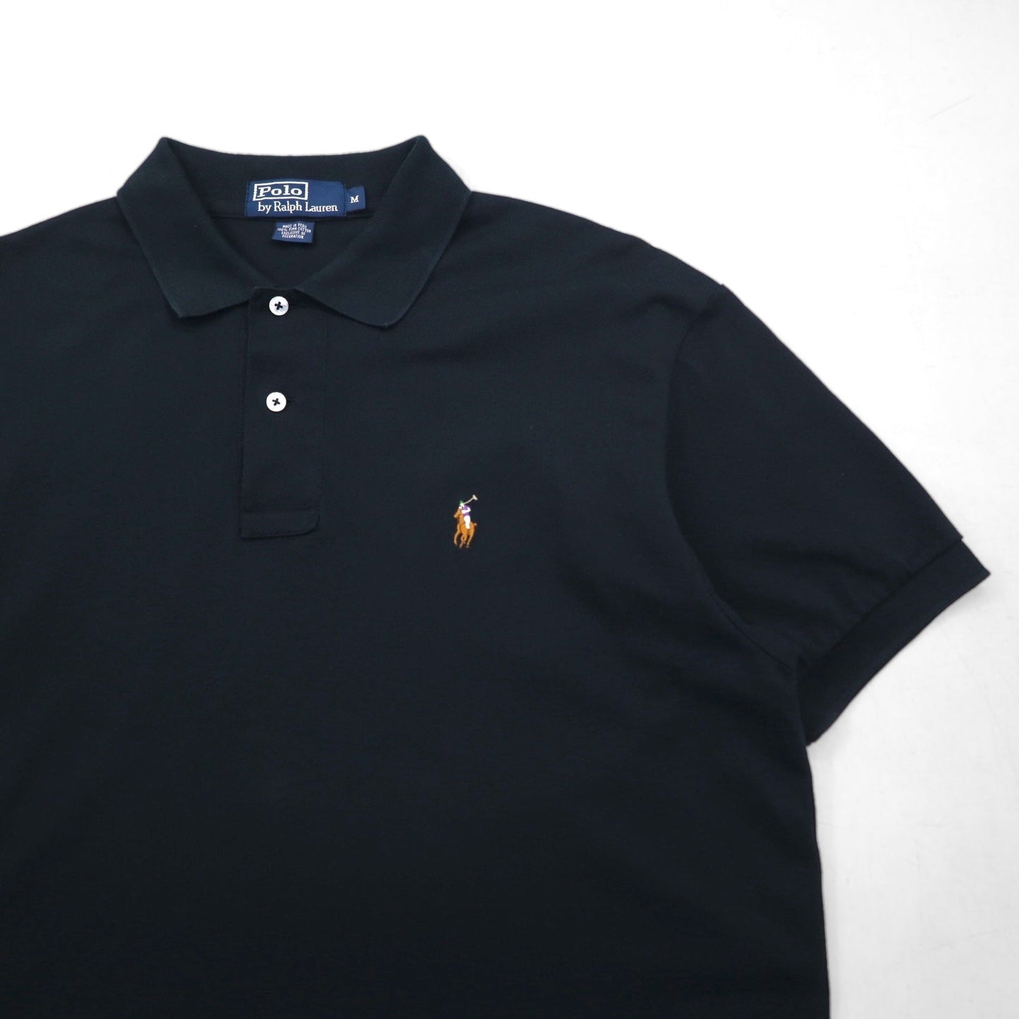 Polo by Ralph Lauren 90年代 ポロシャツ M ブラック コットン 鹿の子 スモールポニー刺繍 ペルー製