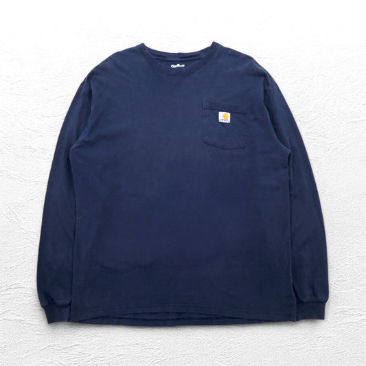 carhartt ロングスリーブ Tシャツ ロンT L ネイビー ポケット付き ホンジュラス製