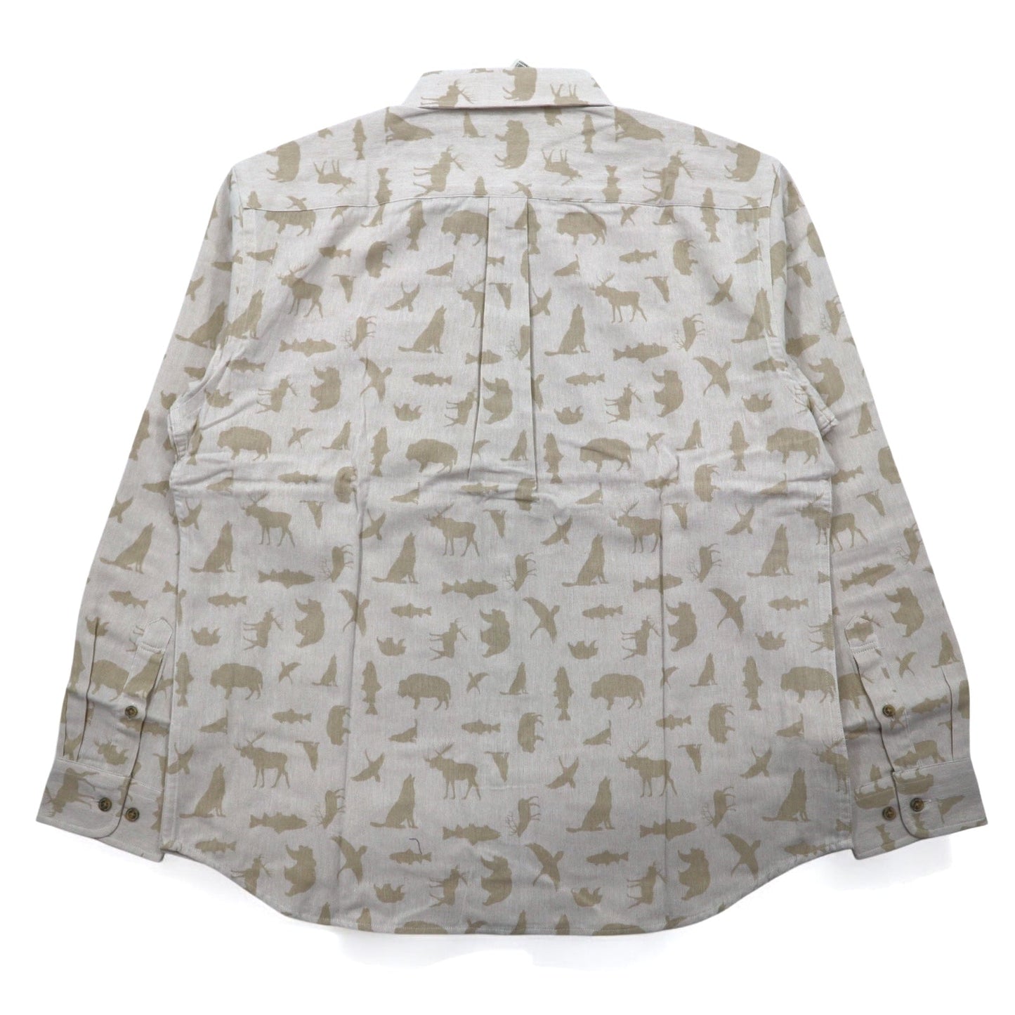 Eddie Bauer ボタンダウンシャツ L ベージュ コットン 総柄 アニマル 未使用品