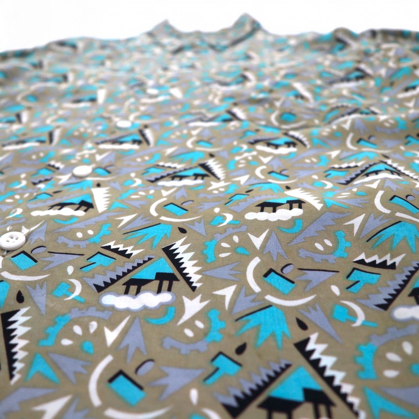 Vintage 90s Retro Shirt JESSE JAMES 総柄 シャツ L グレー キュプラ 胸ポケット