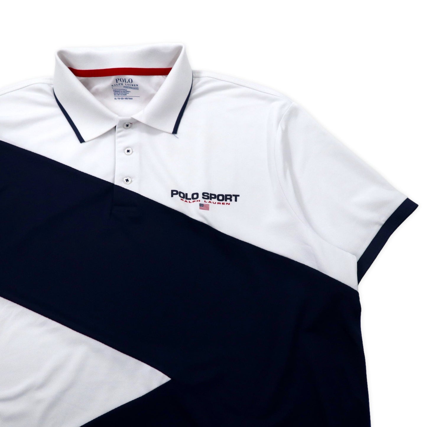 POLO RALPH LAUREN パフォーマンス ポロシャツ XL ホワイト ネイビー ポリエステル ロゴプリント 星条旗
