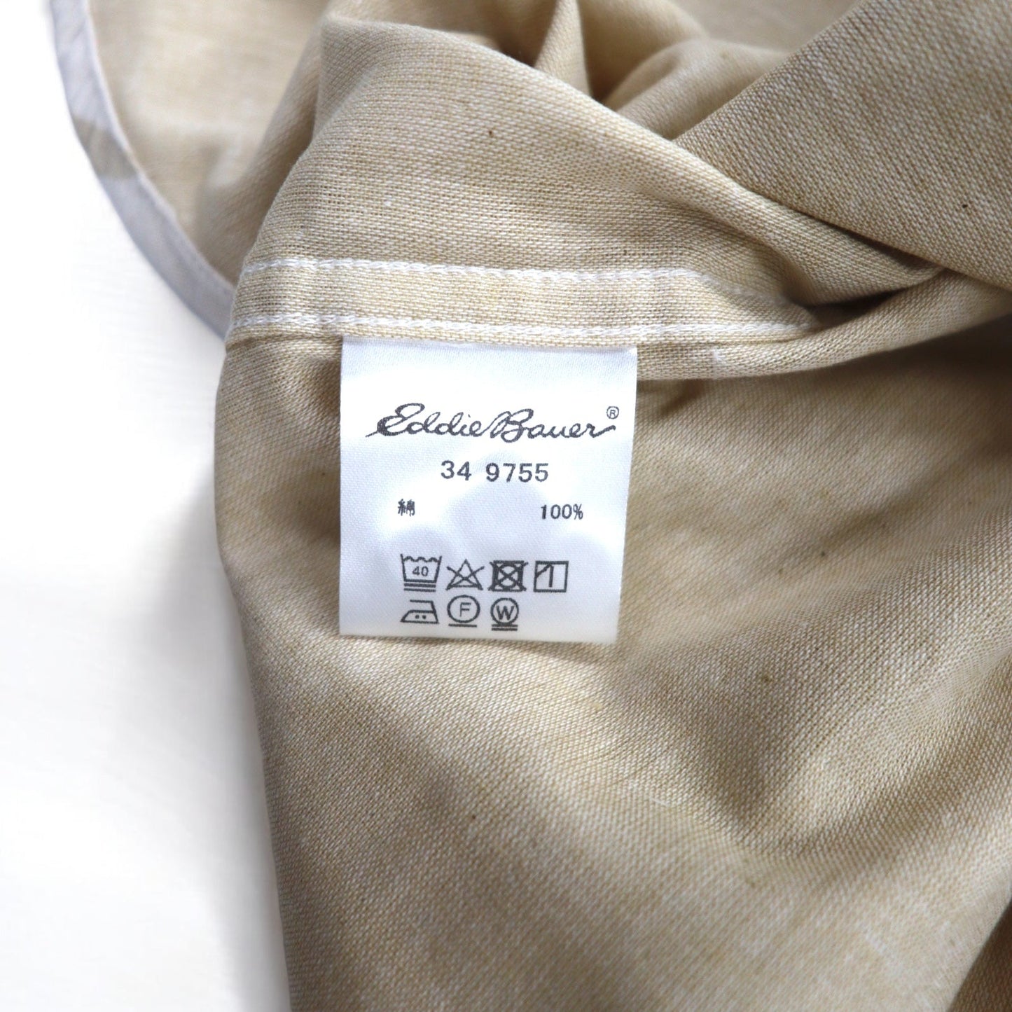 Eddie Bauer ボタンダウンシャツ L ベージュ コットン 総柄 アニマル 未使用品