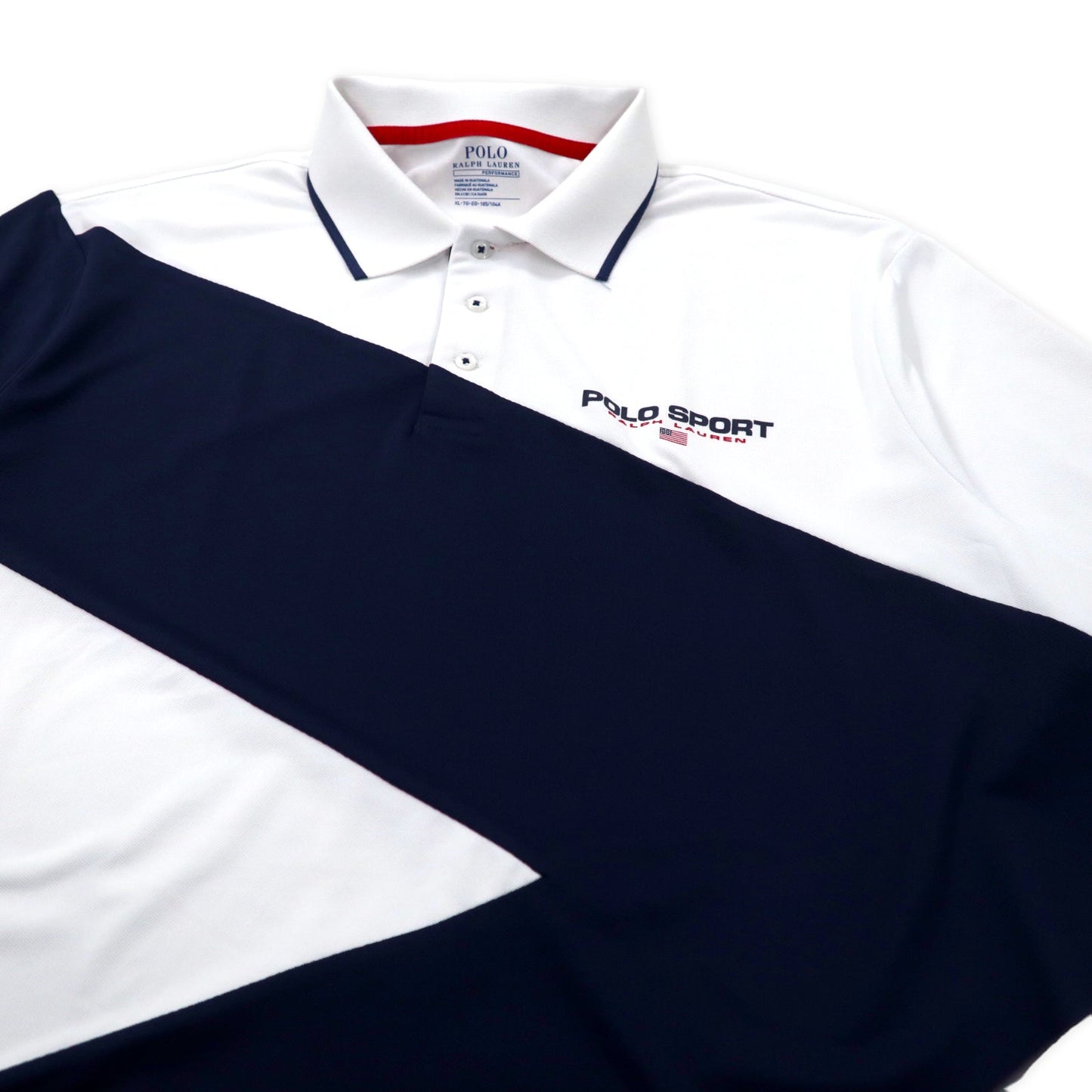 POLO RALPH LAUREN パフォーマンス ポロシャツ XL ホワイト ネイビー ポリエステル ロゴプリント 星条旗