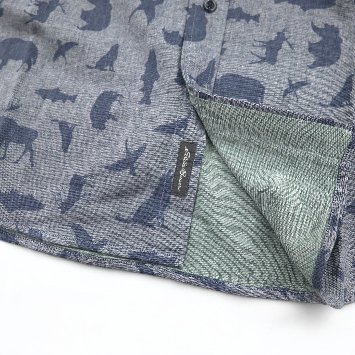 Eddie Bauer ボタンダウンシャツ L ネイビー コットン 総柄 アニマル 未使用品