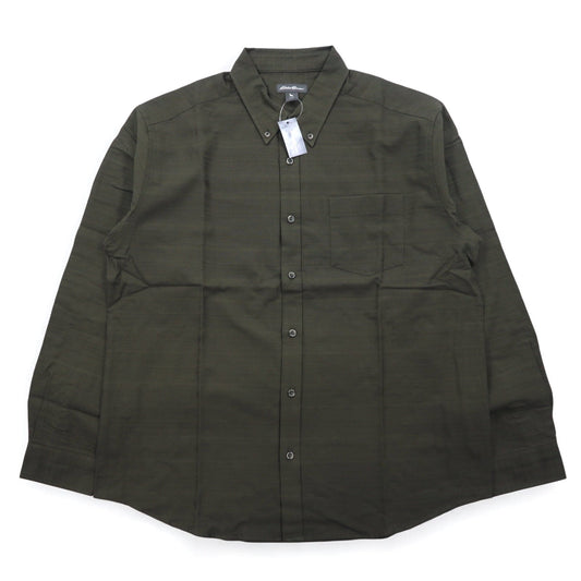 Eddie Bauer ドビー織 ボタンダウンシャツ L カーキ コットン 総柄 未使用品