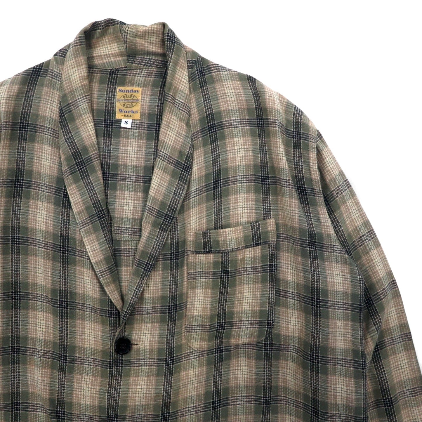 Sunday Works USA製 ガウンコート S カーキ チェック コットン UNION MADE
