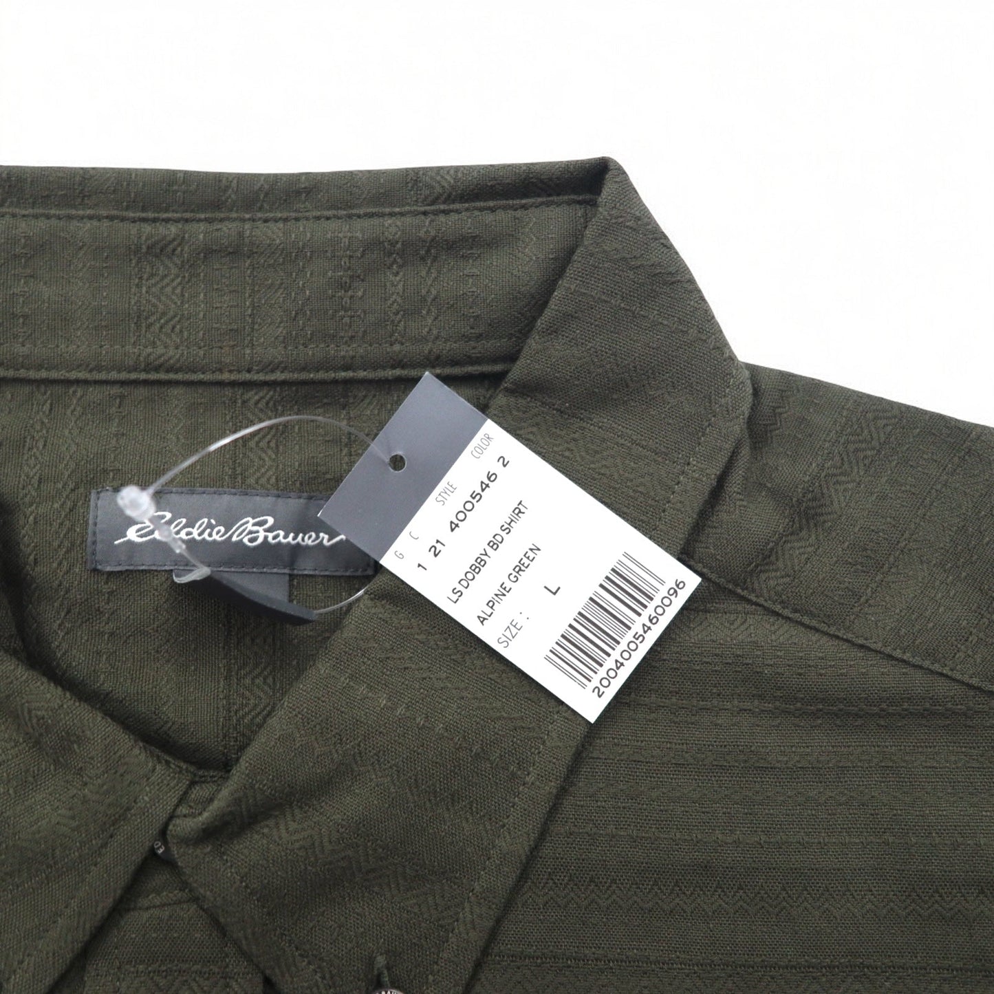 Eddie Bauer ドビー織 ボタンダウンシャツ L カーキ コットン 総柄 未使用品