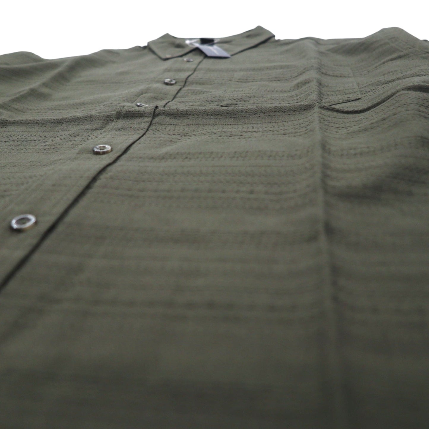 Eddie Bauer ドビー織 ボタンダウンシャツ L カーキ コットン 総柄 未使用品