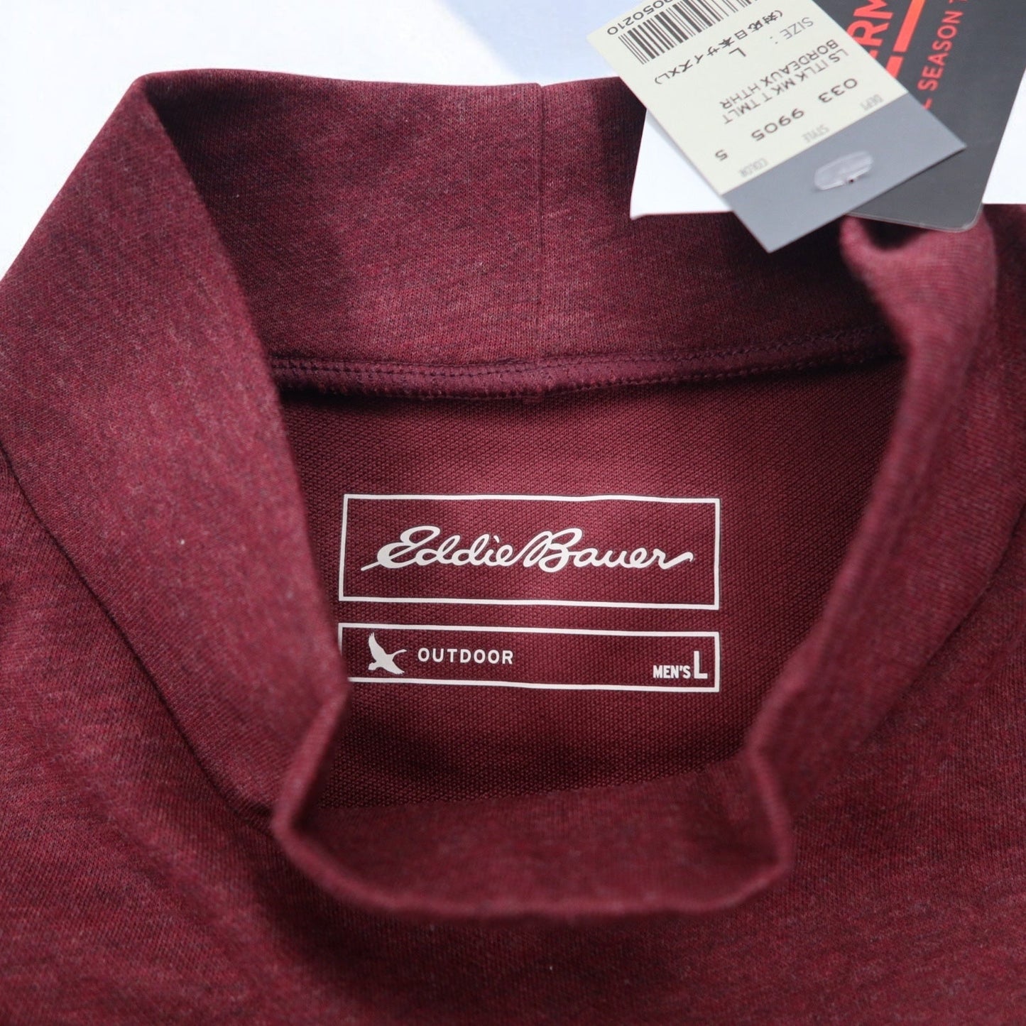 Eddie Bauer サーモライト THERMOLITE ハイネック ロングスリーブ Tシャツ ロンT L ボルドー ポリエステル 未使用品