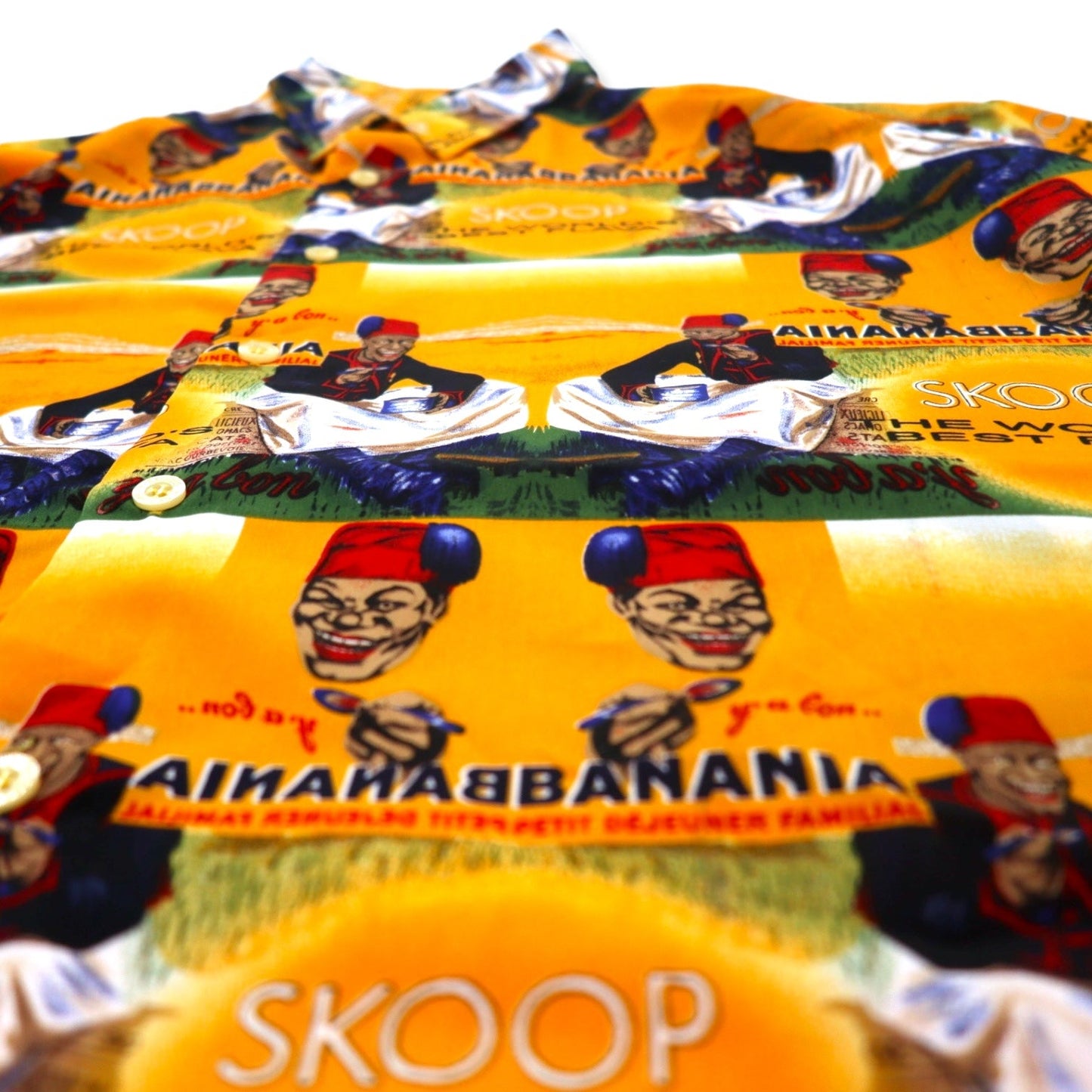 90年代 SKOOPS WORLDWIDE 総柄 グラフィック シャツ アロハシャツ XXL イエロー ポリエステル ビッグサイズ