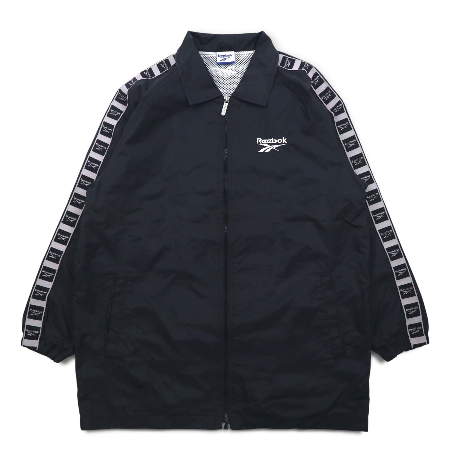 Reebok 90年代 フルジップ コーチジャケット L ブラック ロゴテープ サイドライン メッシュライナー