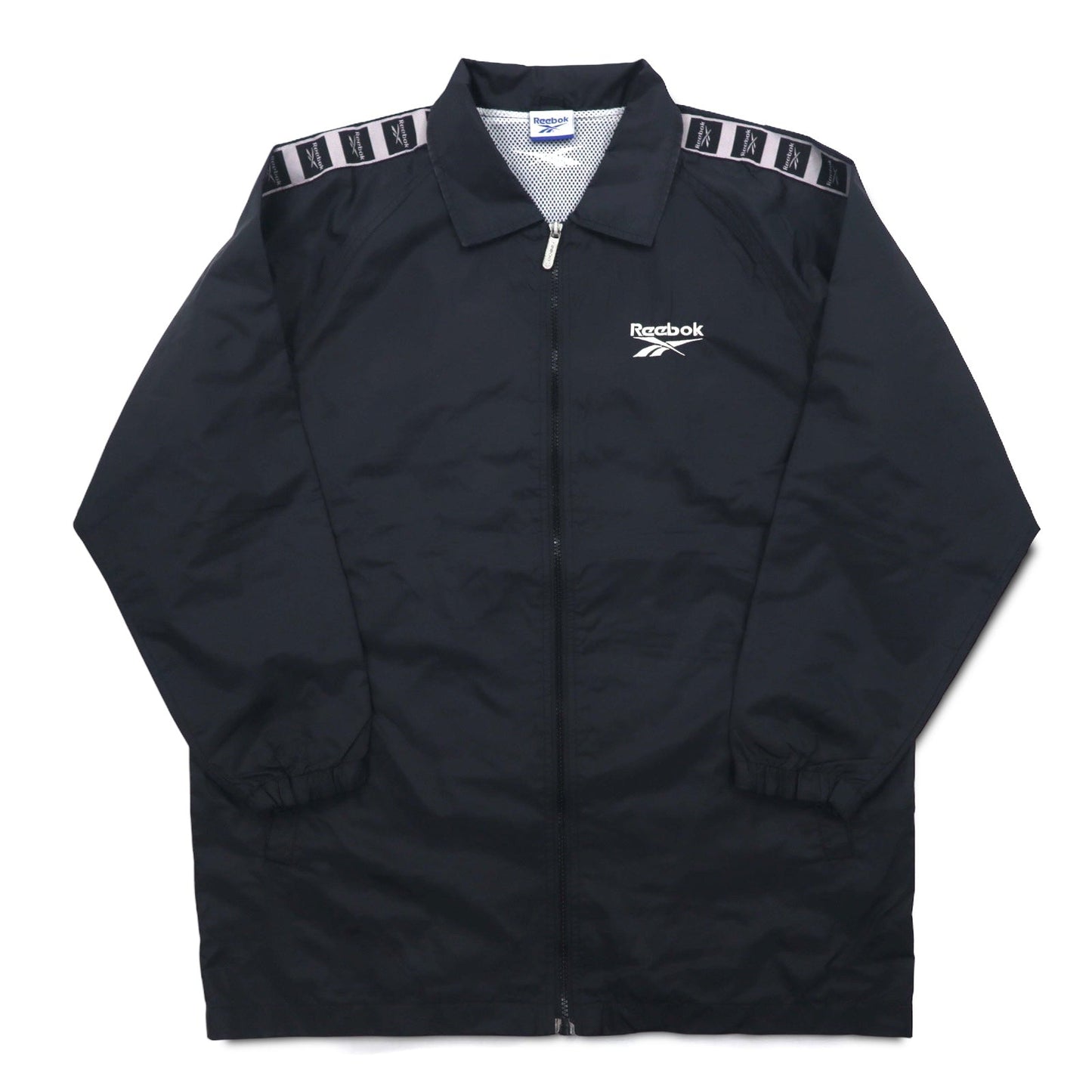 Reebok 90年代 フルジップ コーチジャケット L ブラック ロゴテープ サイドライン メッシュライナー