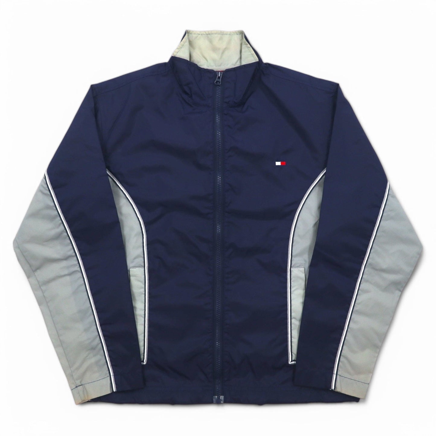 TOMMY HILFIGER 90年代 スタンドカラー ナイロンジャケット M ネイビー グレー リフレクター ライン