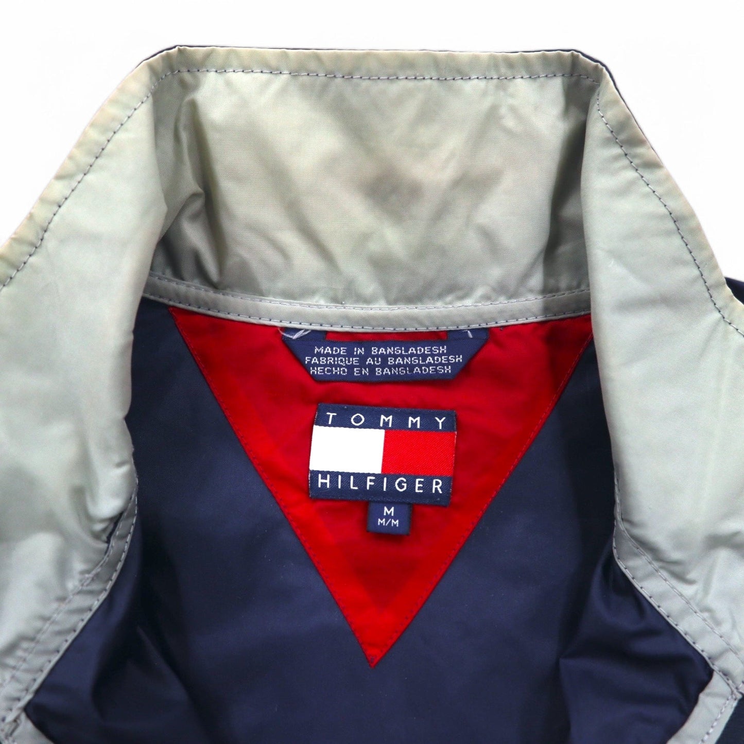 TOMMY HILFIGER 90年代 スタンドカラー ナイロンジャケット M ネイビー グレー リフレクター ライン