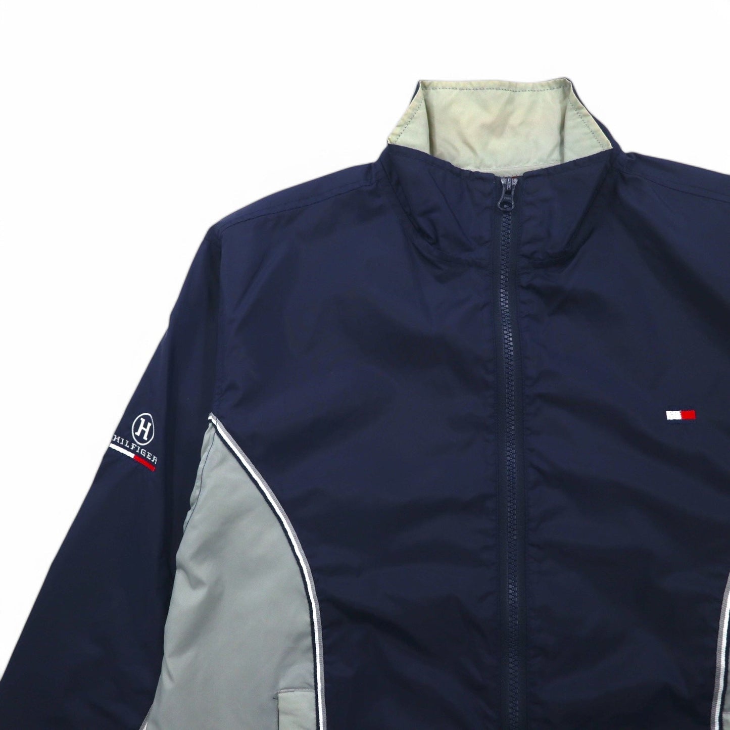TOMMY HILFIGER 90年代 スタンドカラー ナイロンジャケット M ネイビー グレー リフレクター ライン