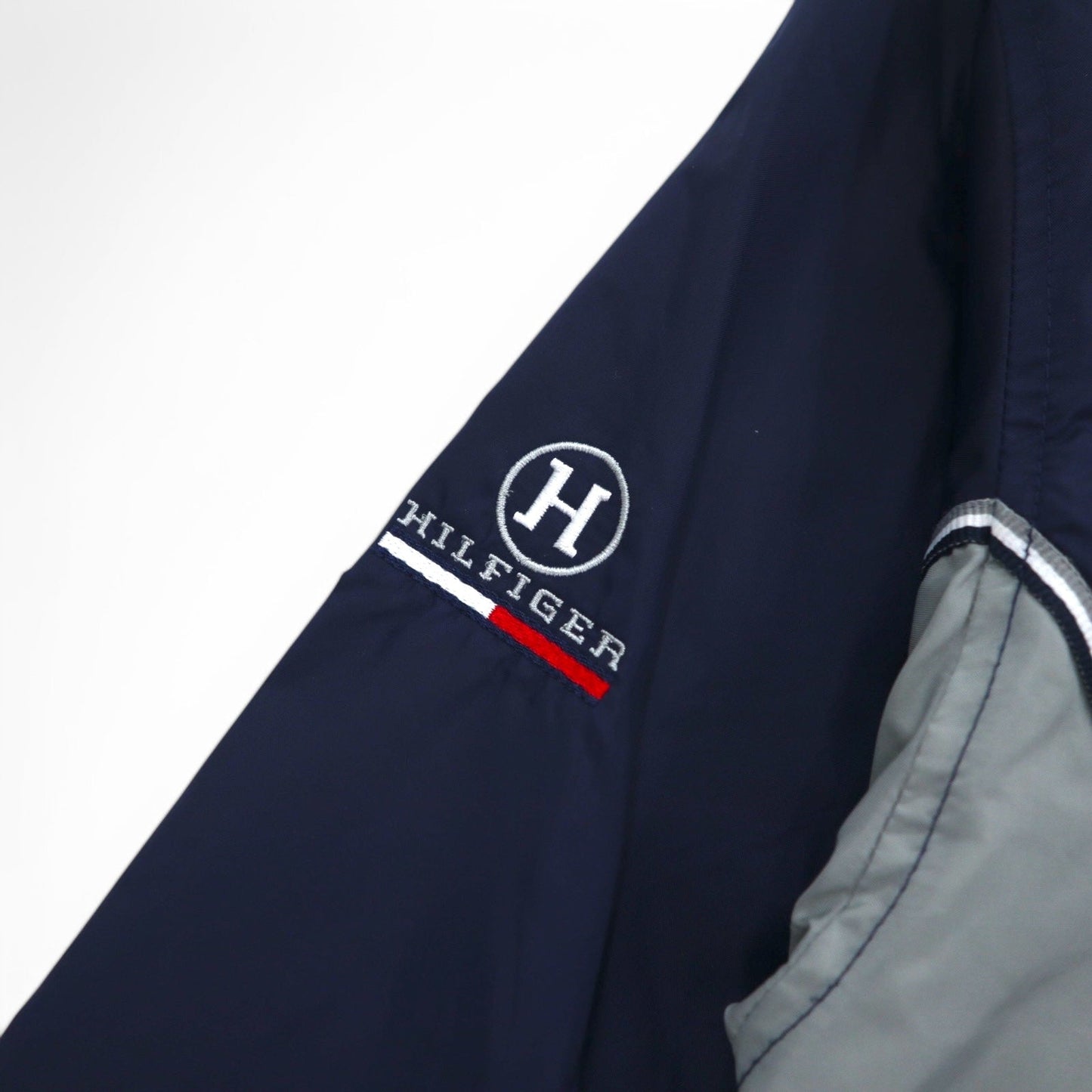 TOMMY HILFIGER 90年代 スタンドカラー ナイロンジャケット M ネイビー グレー リフレクター ライン